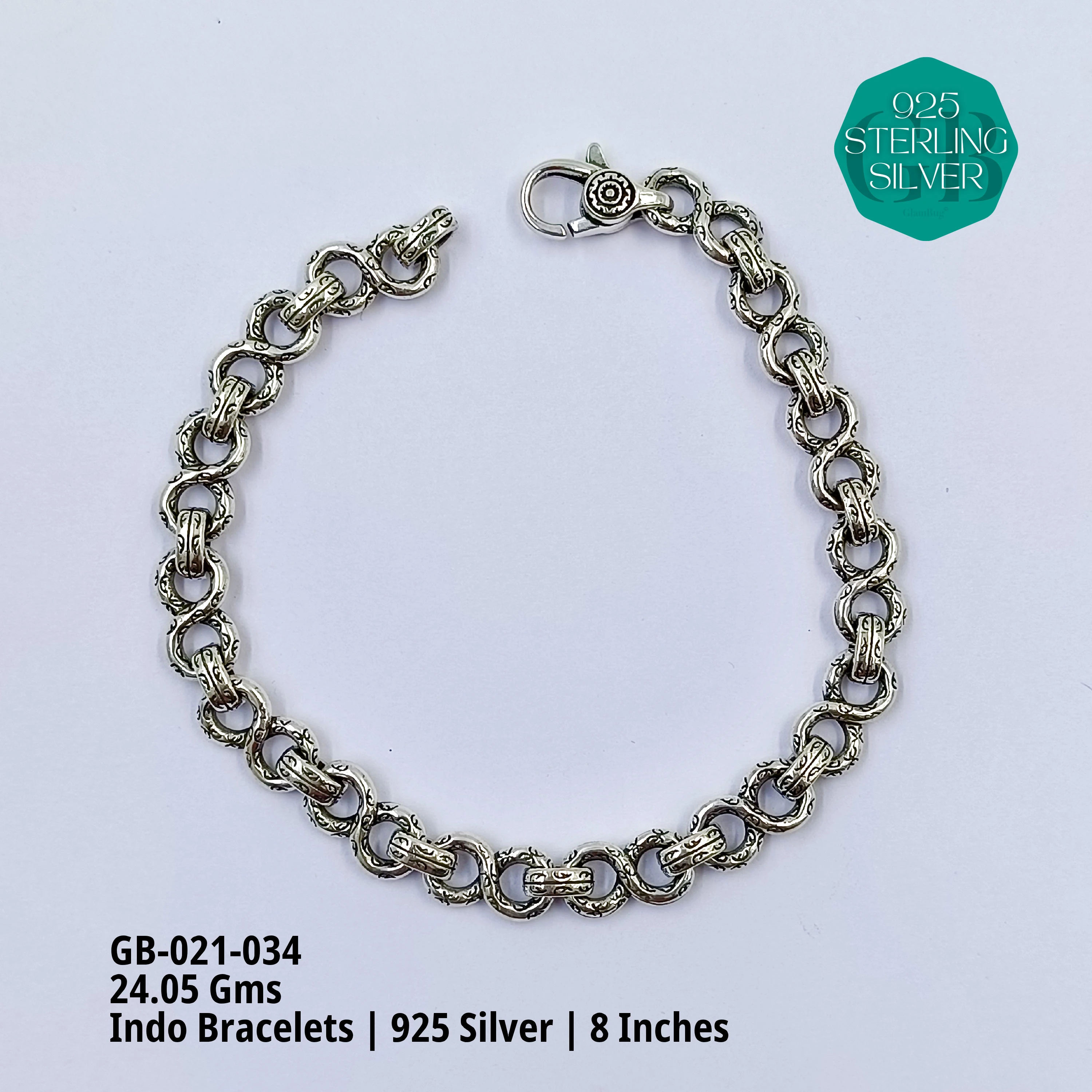 INDO BRACELETS - Premium 925 Silver Jewellery - SKU: GB-021-034 - Hyderabad Silver Importers