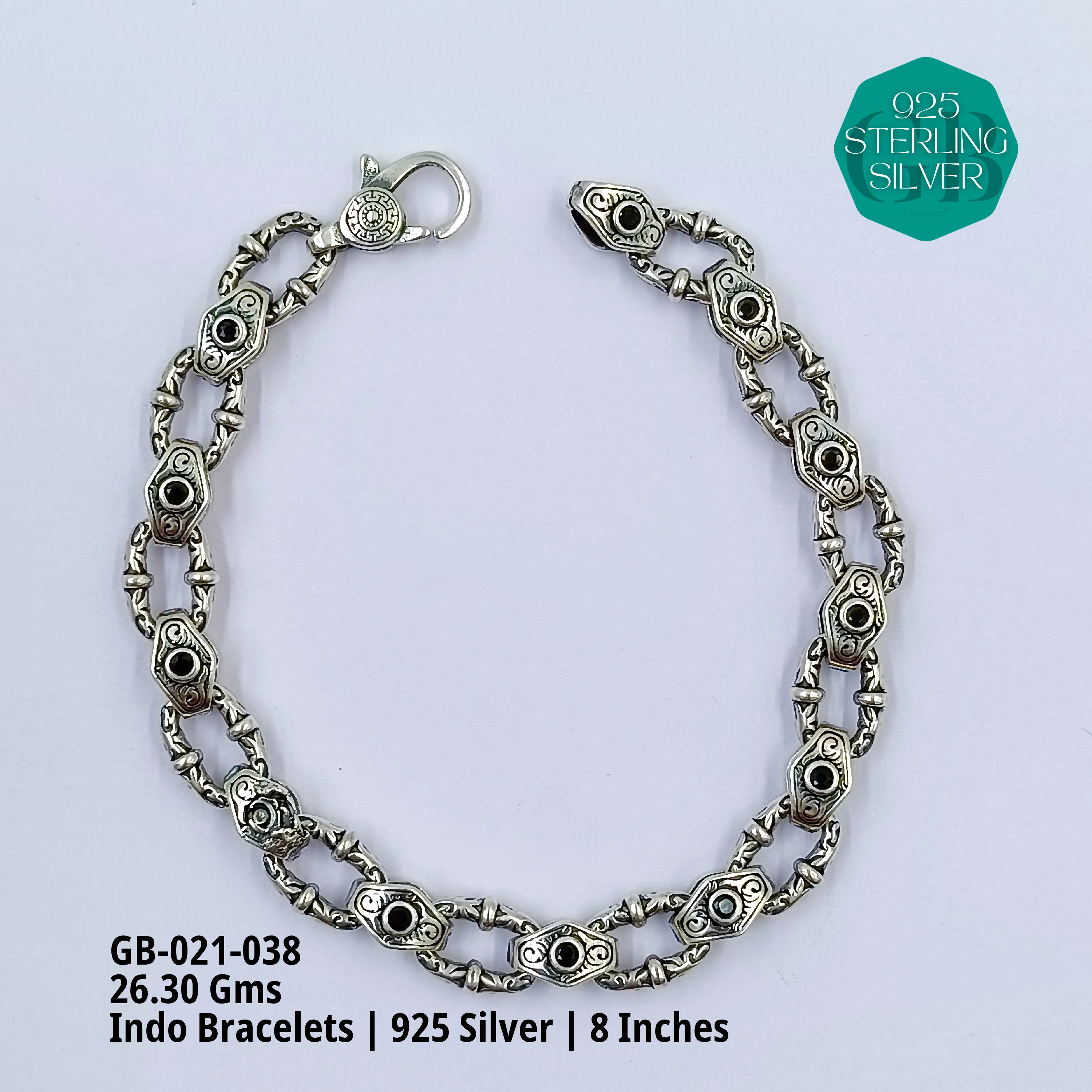 INDO BRACELETS - Premium 925 Silver Jewellery - SKU: GB-021-038 - Hyderabad Silver Importers