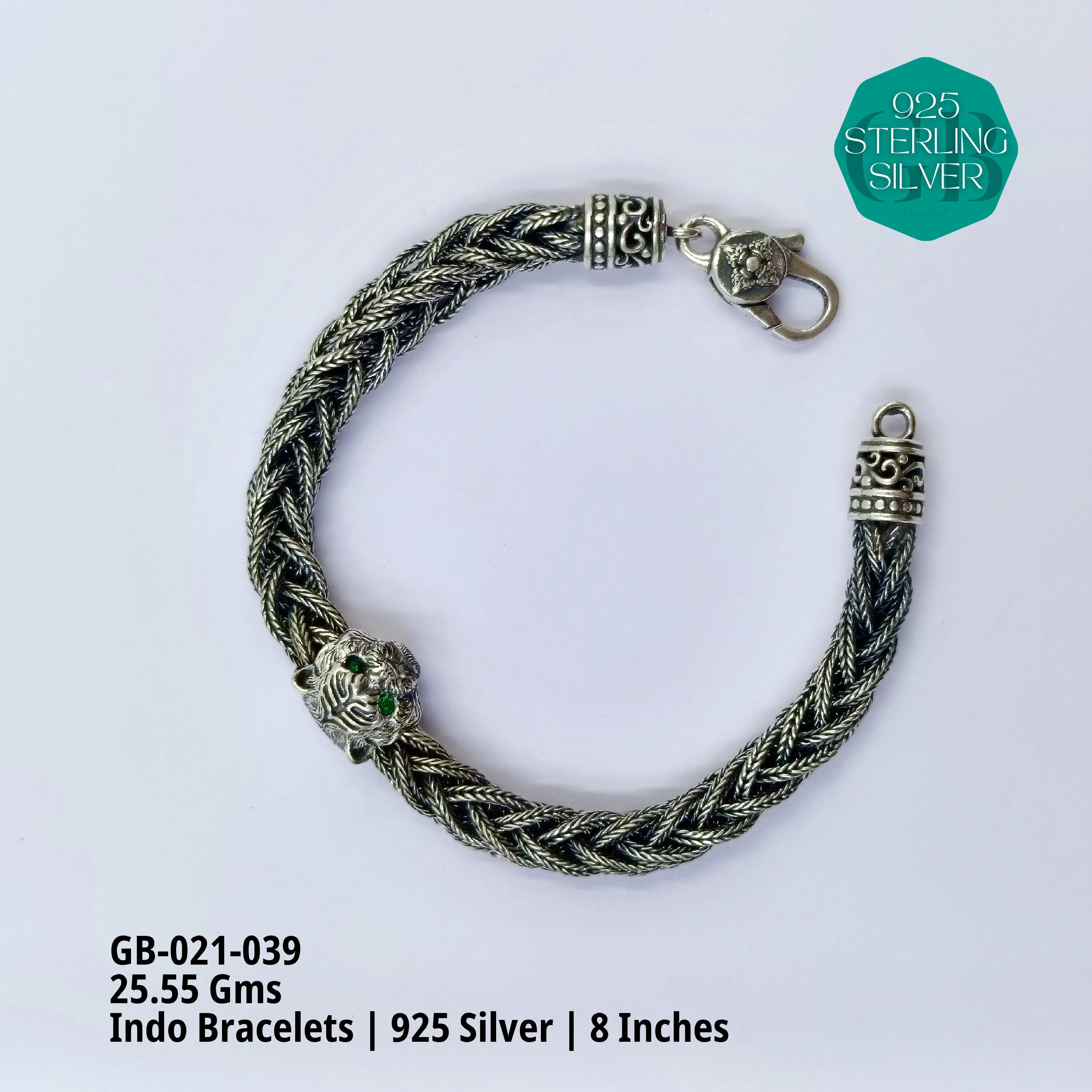 INDO BRACELETS - Premium 925 Silver Jewellery - SKU: GB-021-039 - Hyderabad Silver Importers