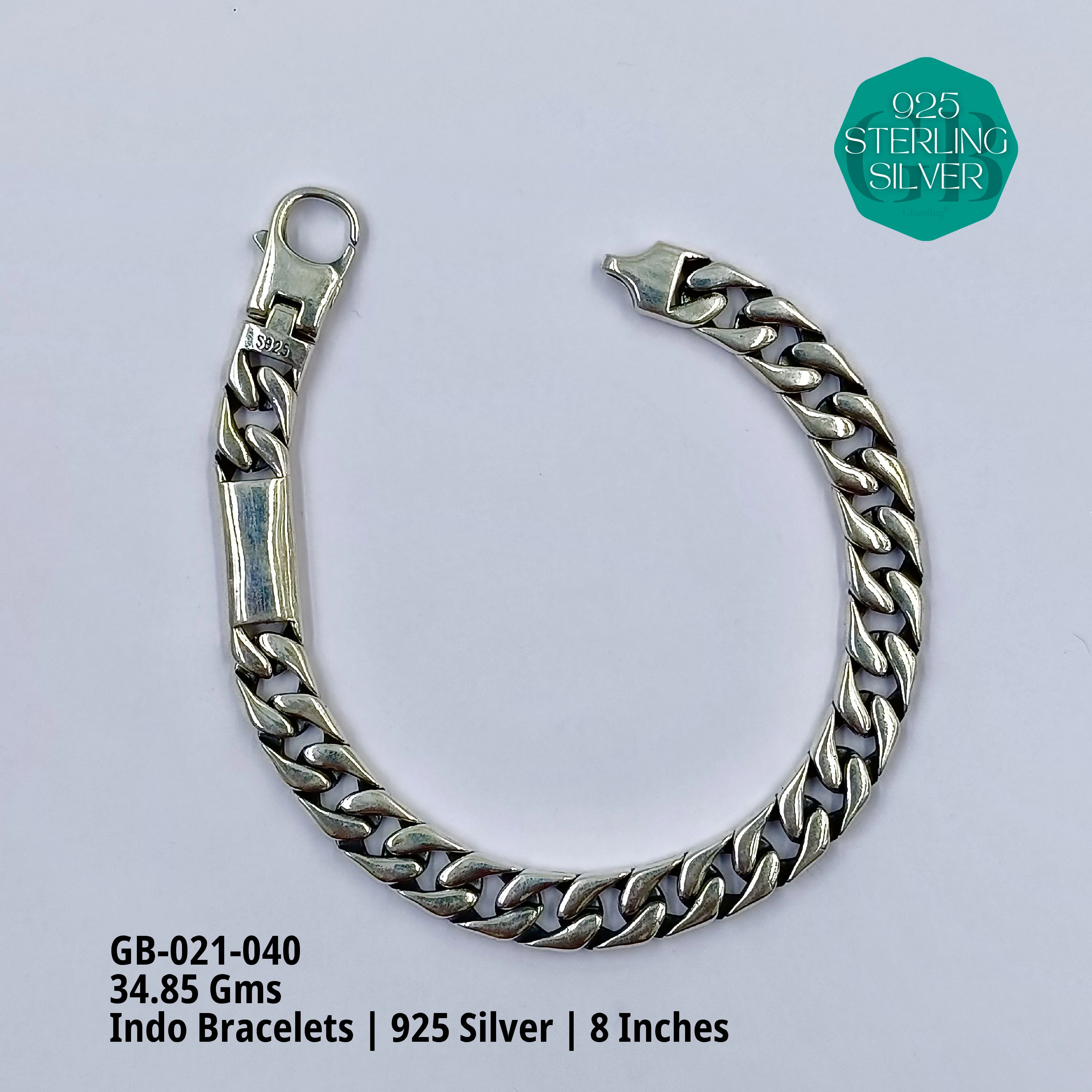 INDO BRACELETS - Premium 925 Silver Jewellery - SKU: GB-021-040 - Hyderabad Silver Importers