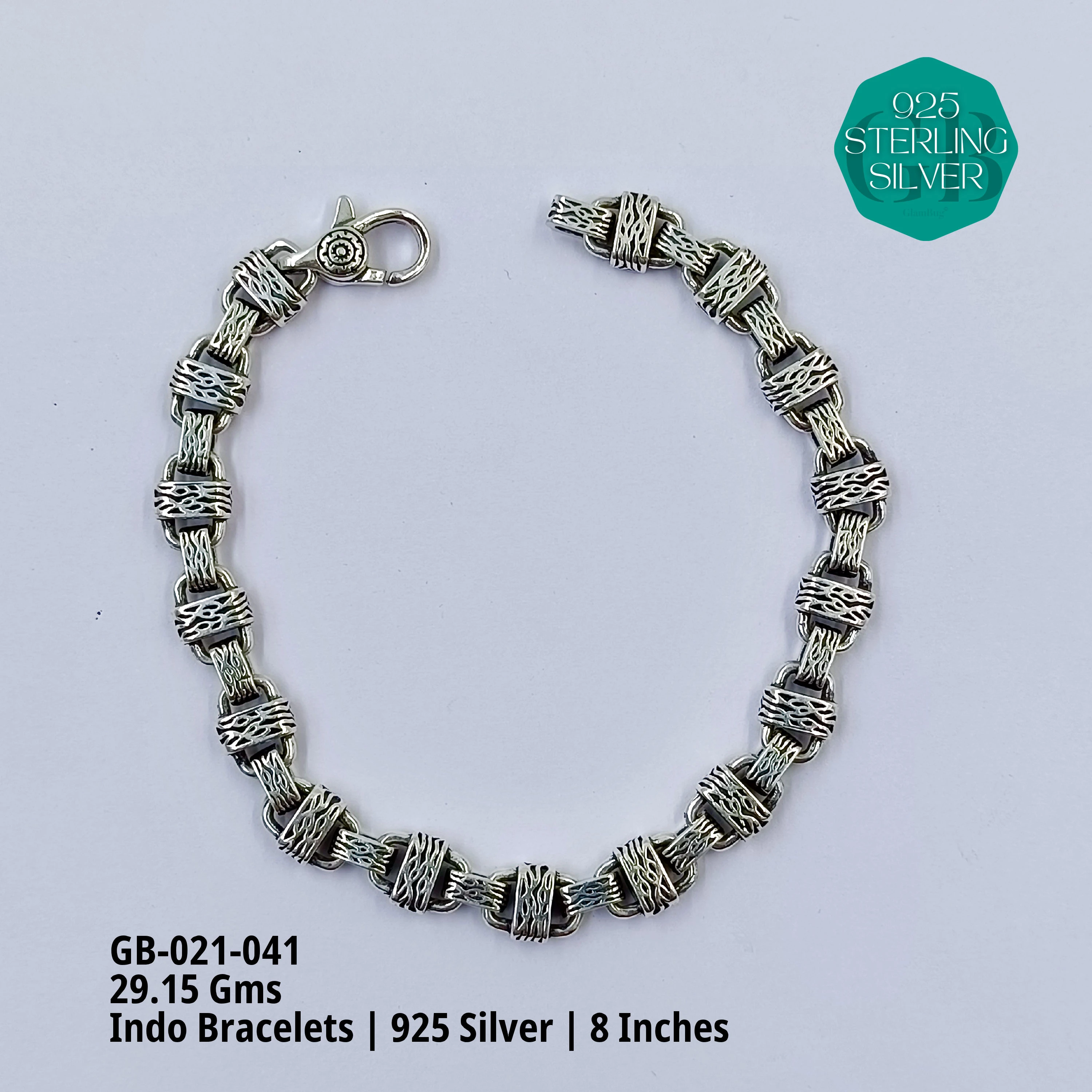 INDO BRACELETS - Premium 925 Silver Jewellery - SKU: GB-021-041 - Hyderabad Silver Importers