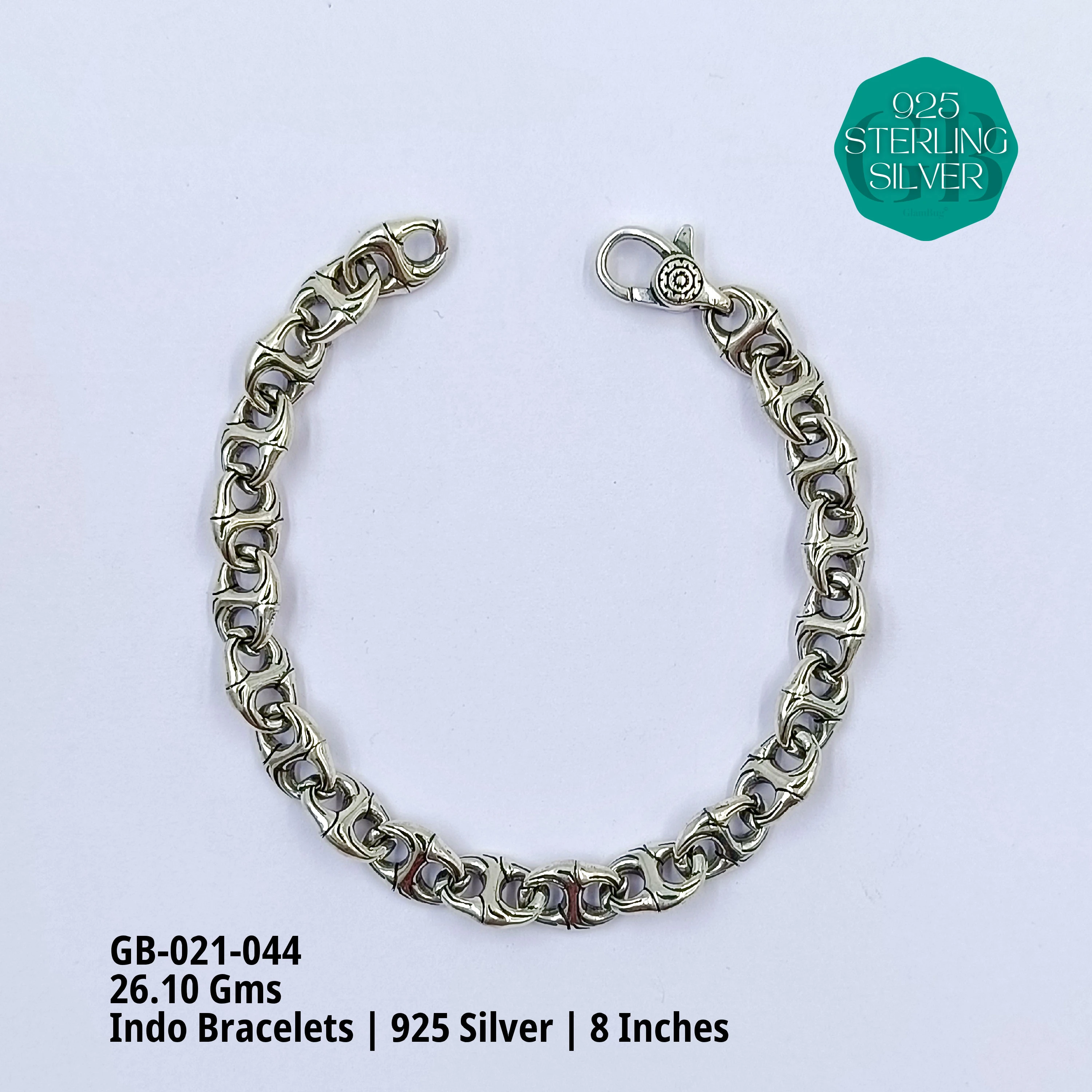 INDO BRACELETS - Premium 925 Silver Jewellery - SKU: GB-021-044 - Hyderabad Silver Importers