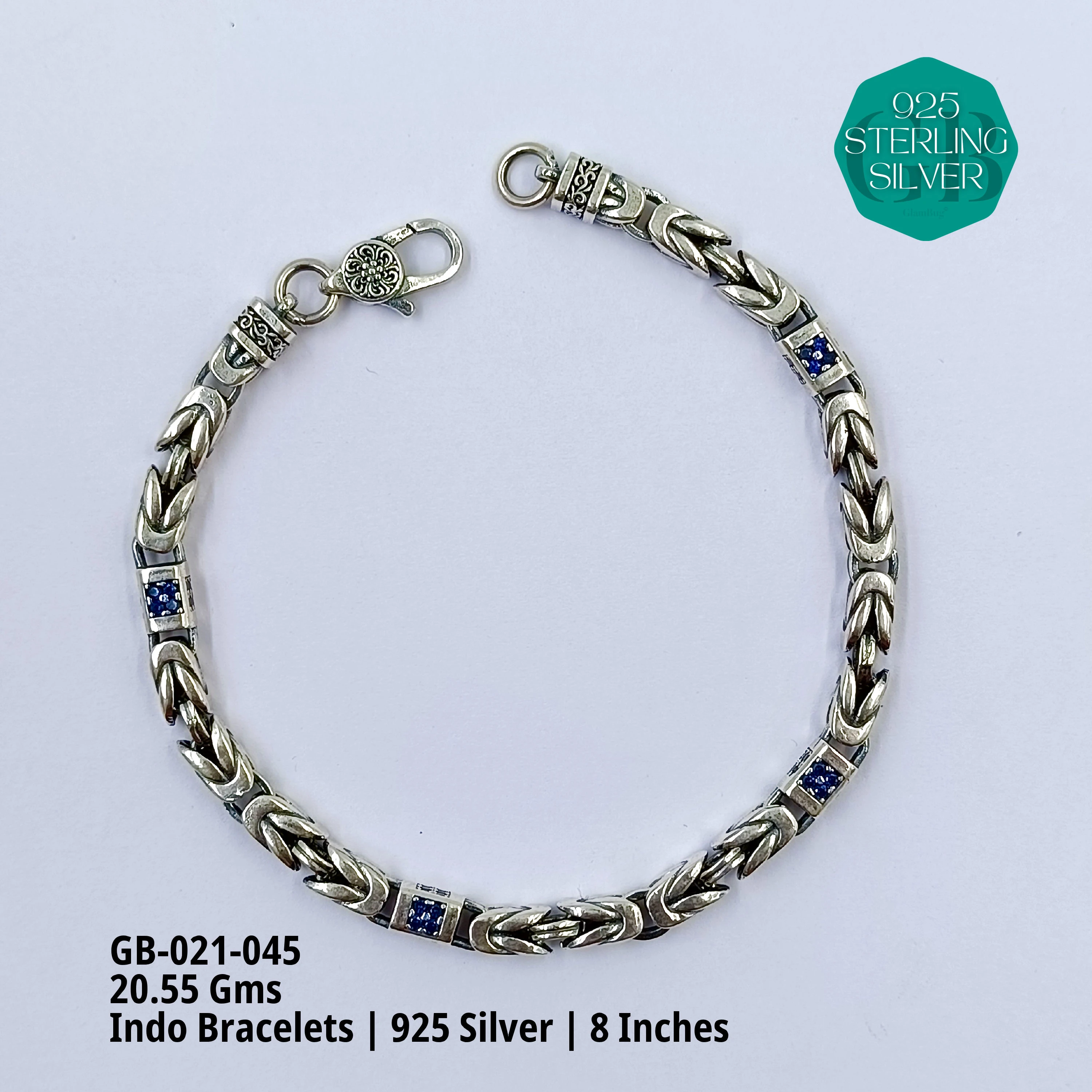 INDO BRACELETS - Premium 925 Silver Jewellery - SKU: GB-021-045 - Hyderabad Silver Importers