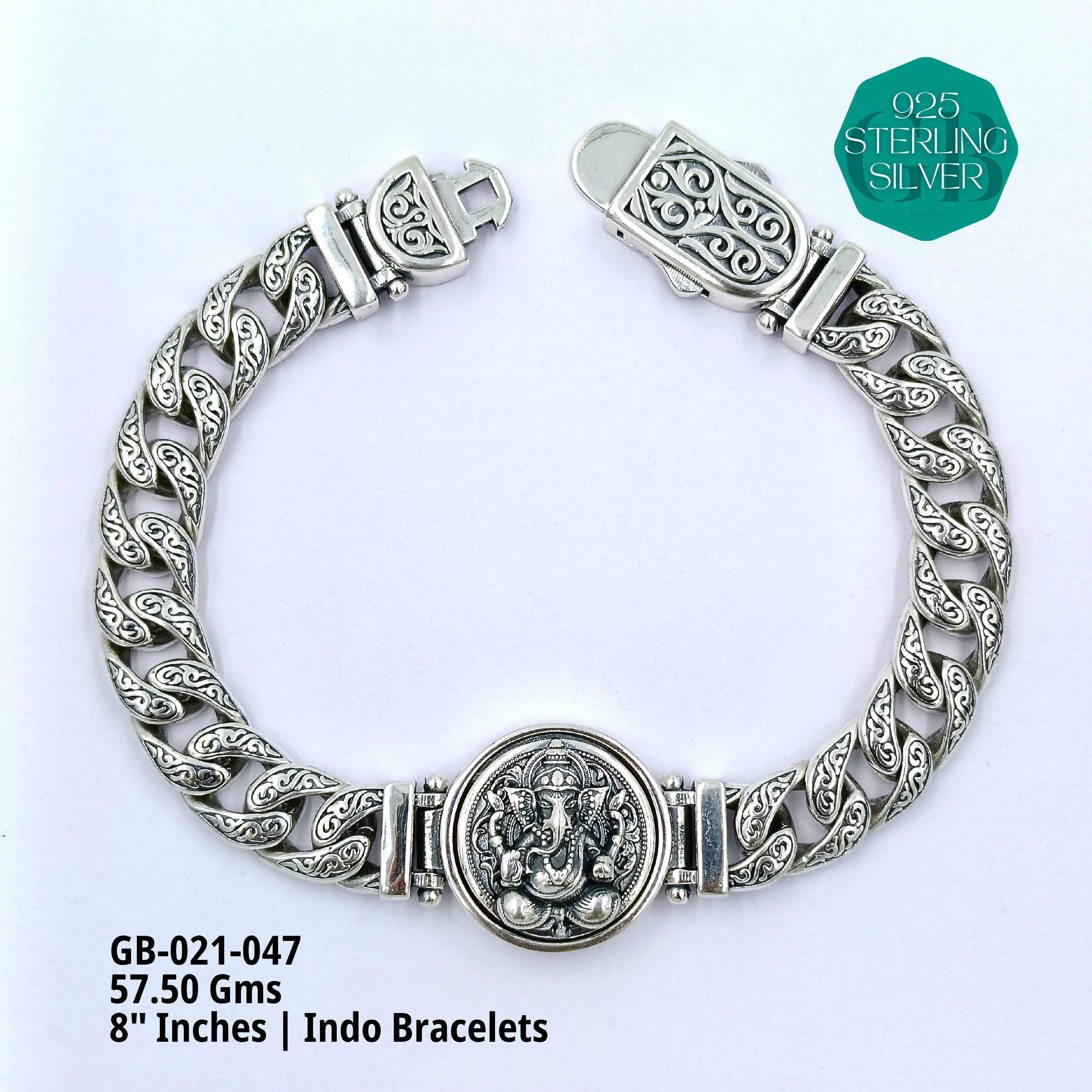 INDO BRACELETS - Premium 925 Silver Jewellery - SKU: GB-021-047 - Hyderabad Silver Importers