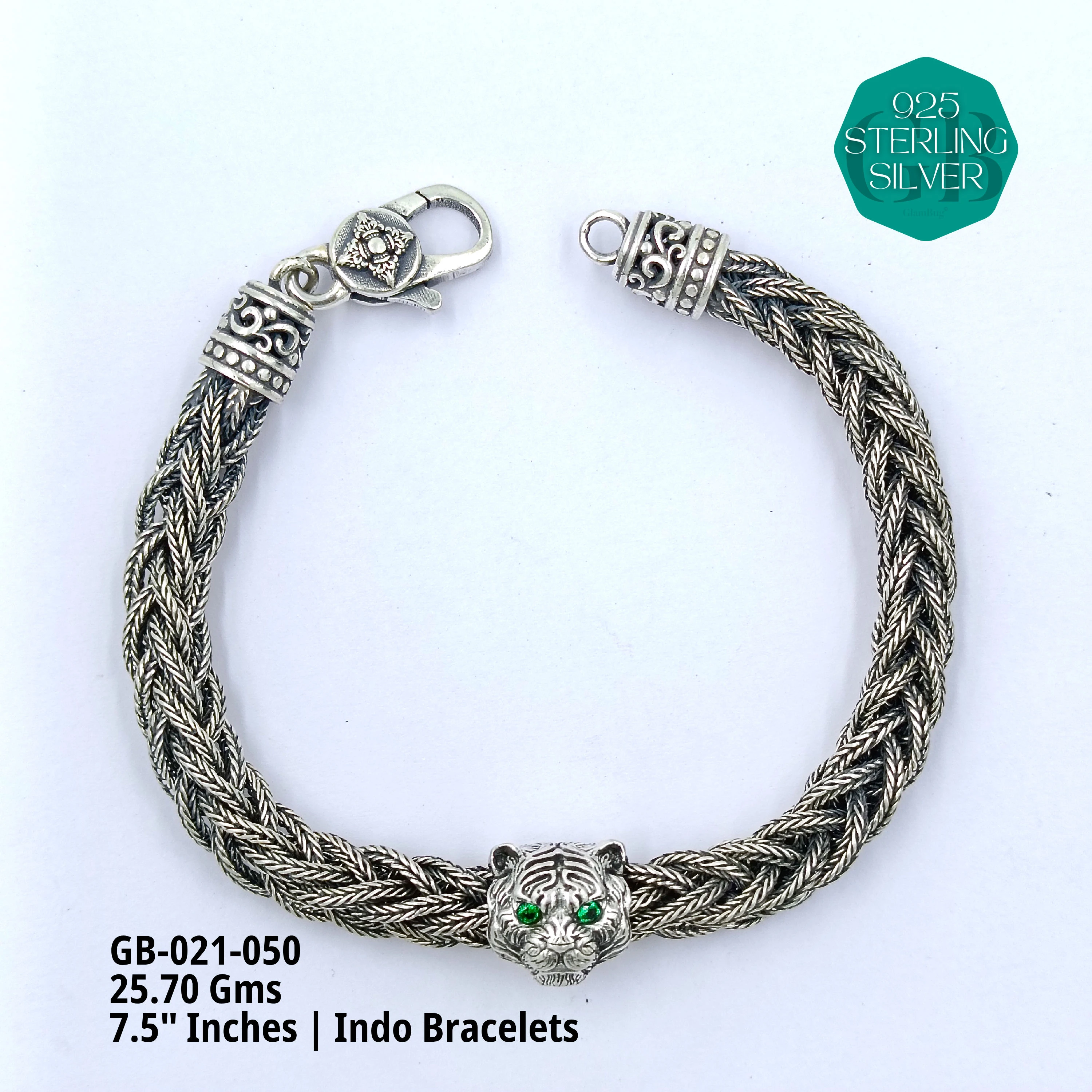 INDO BRACELETS - Premium 925 Silver Jewellery - SKU: GB-021-050 - Hyderabad Silver Importers