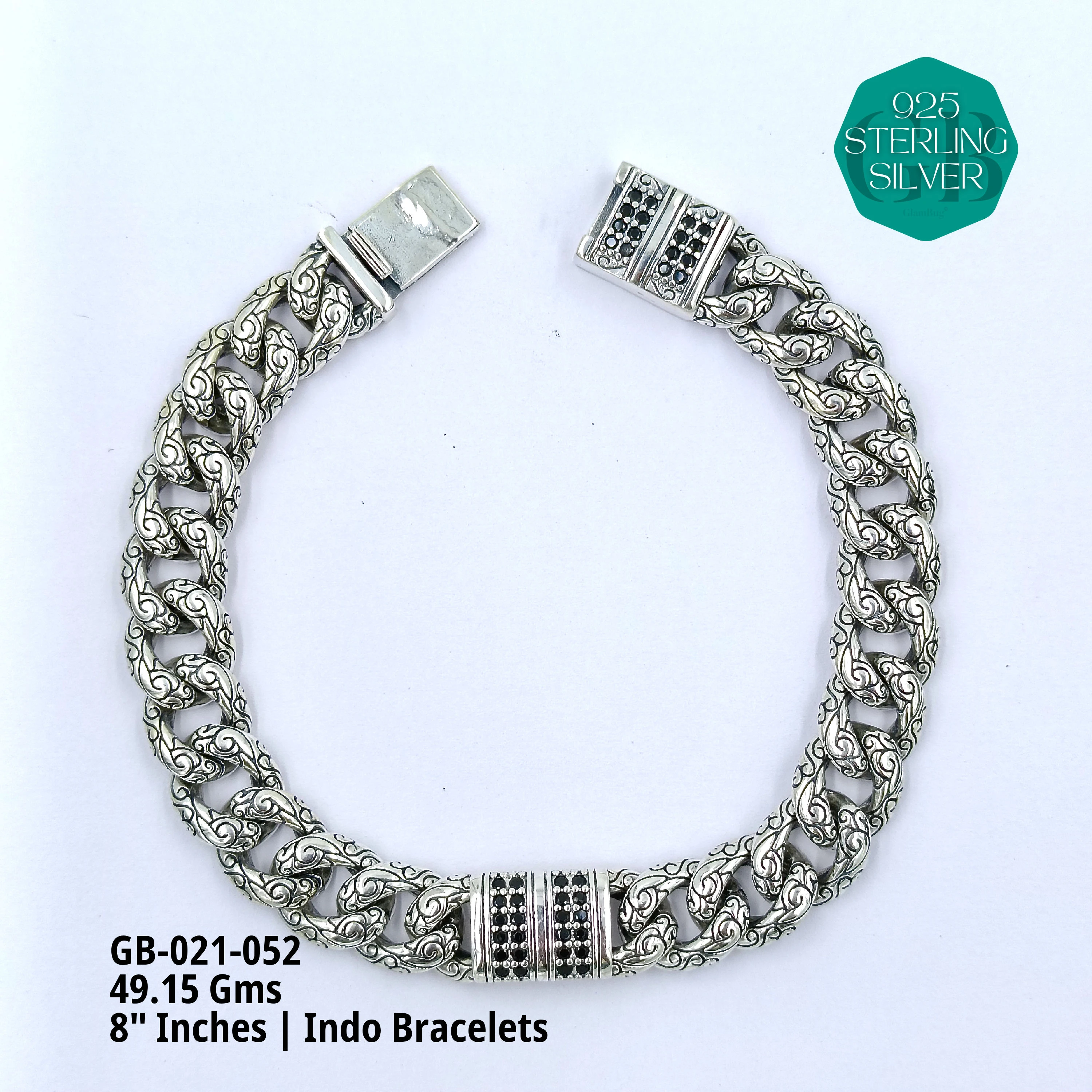 INDO BRACELETS - Premium 925 Silver Jewellery - SKU: GB-021-052 - Hyderabad Silver Importers