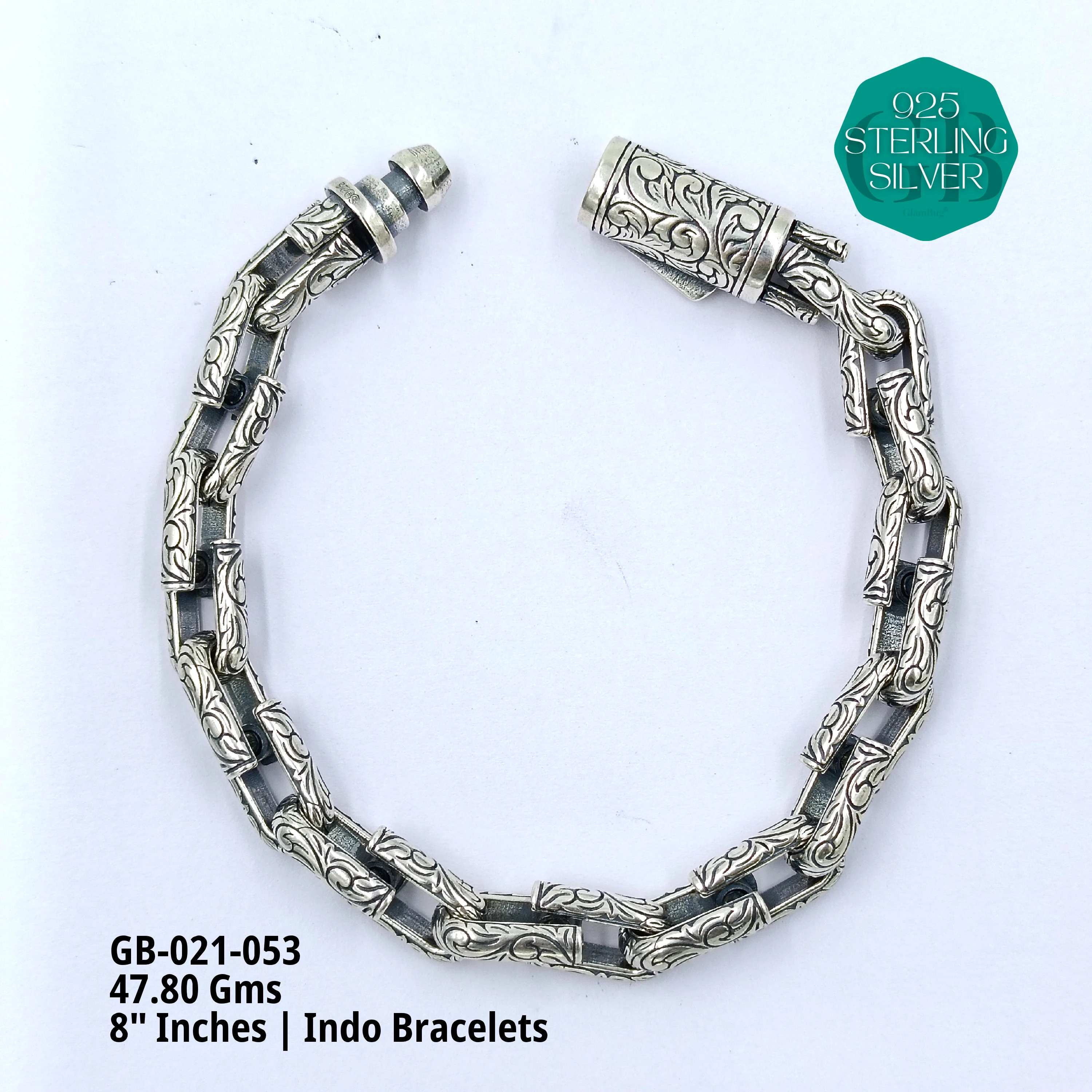 INDO BRACELETS - Premium 925 Silver Jewellery - SKU: GB-021-053 - Hyderabad Silver Importers