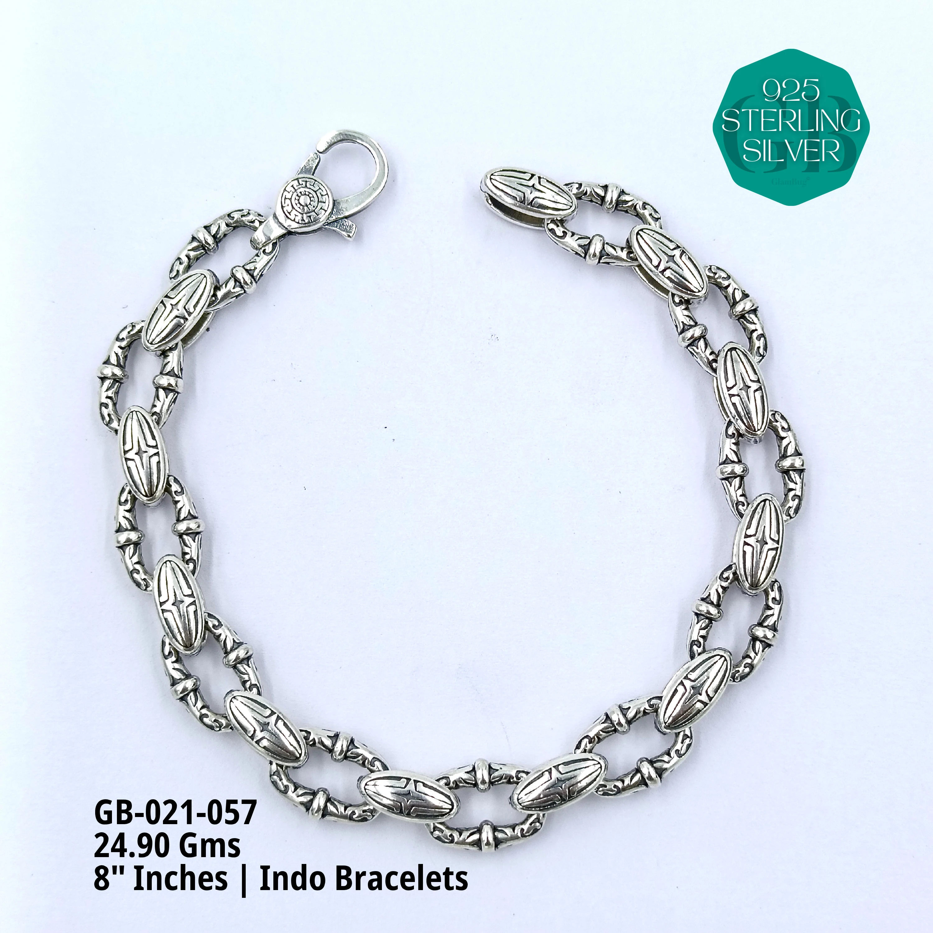 INDO BRACELETS - Premium 925 Silver Jewellery - SKU: GB-021-057 - Hyderabad Silver Importers