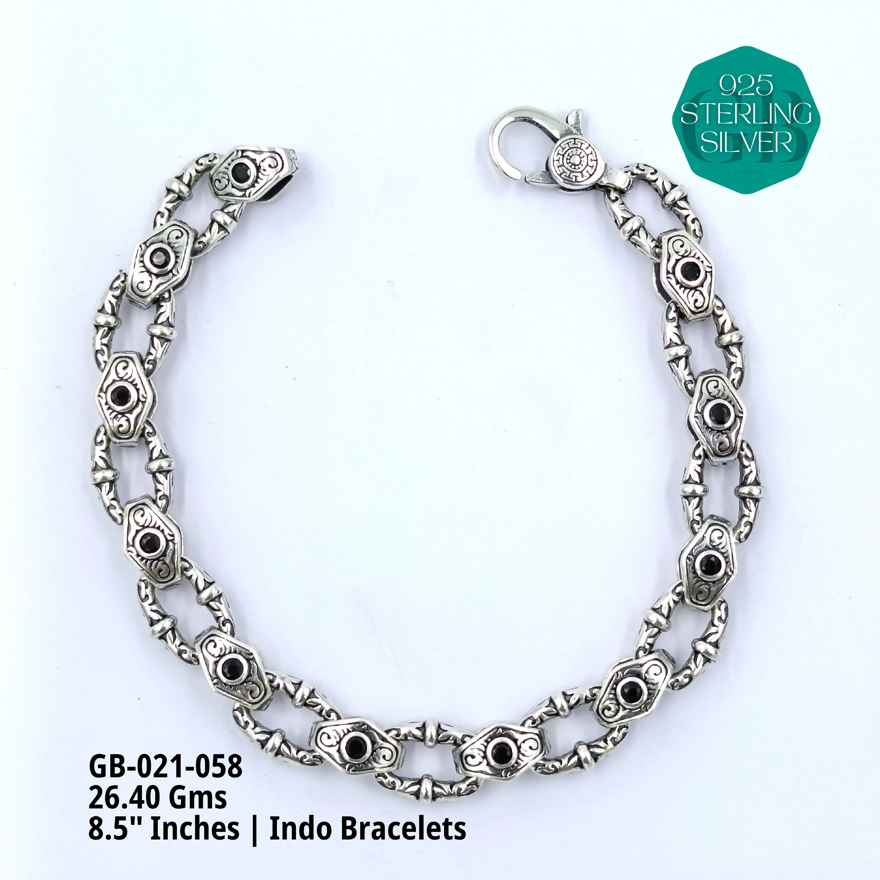 INDO BRACELETS - Premium 925 Silver Jewellery - SKU: GB-021-058 - Hyderabad Silver Importers