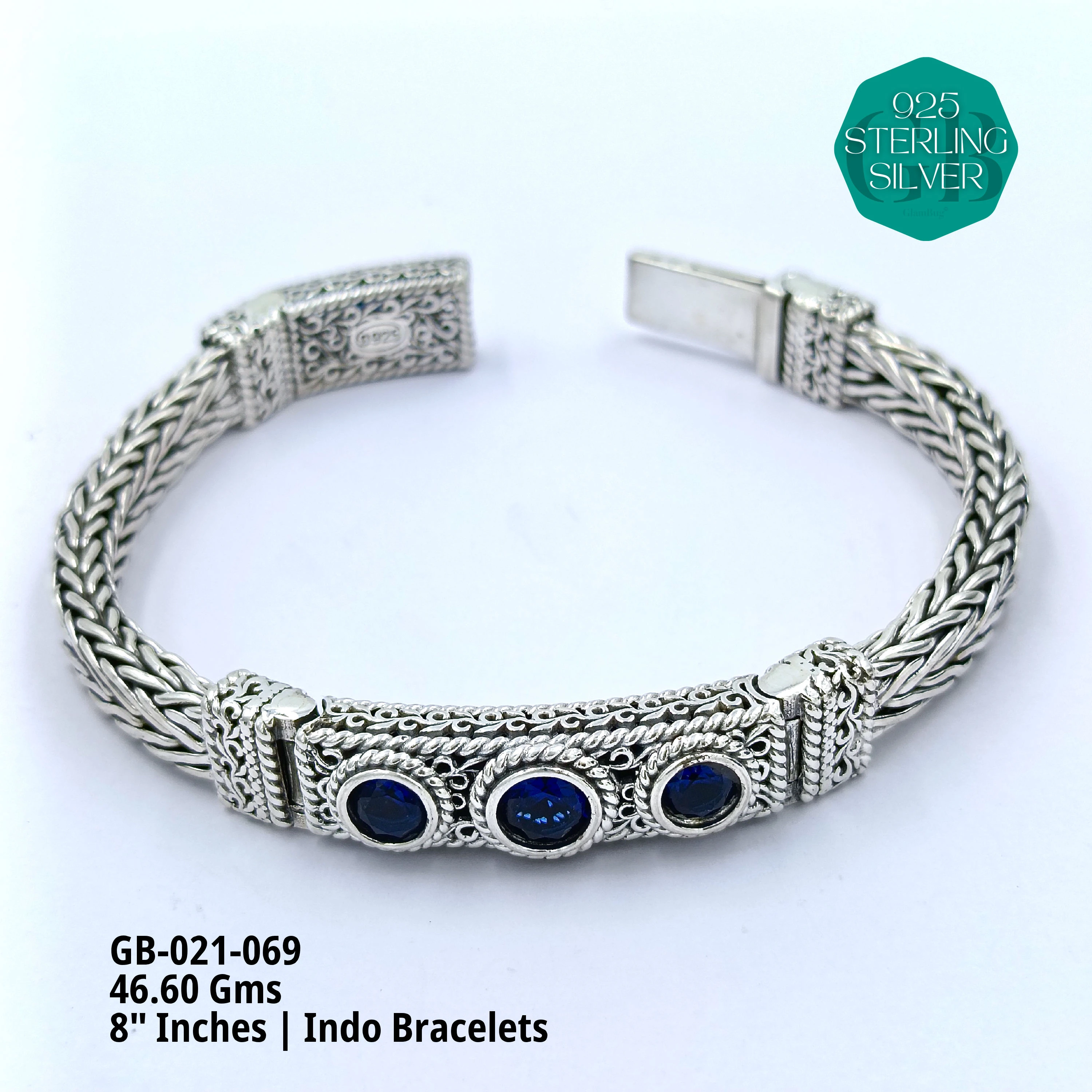 INDO BRACELETS - Premium 925 Silver Jewellery - SKU: GB-021-069 - Hyderabad Silver Importers