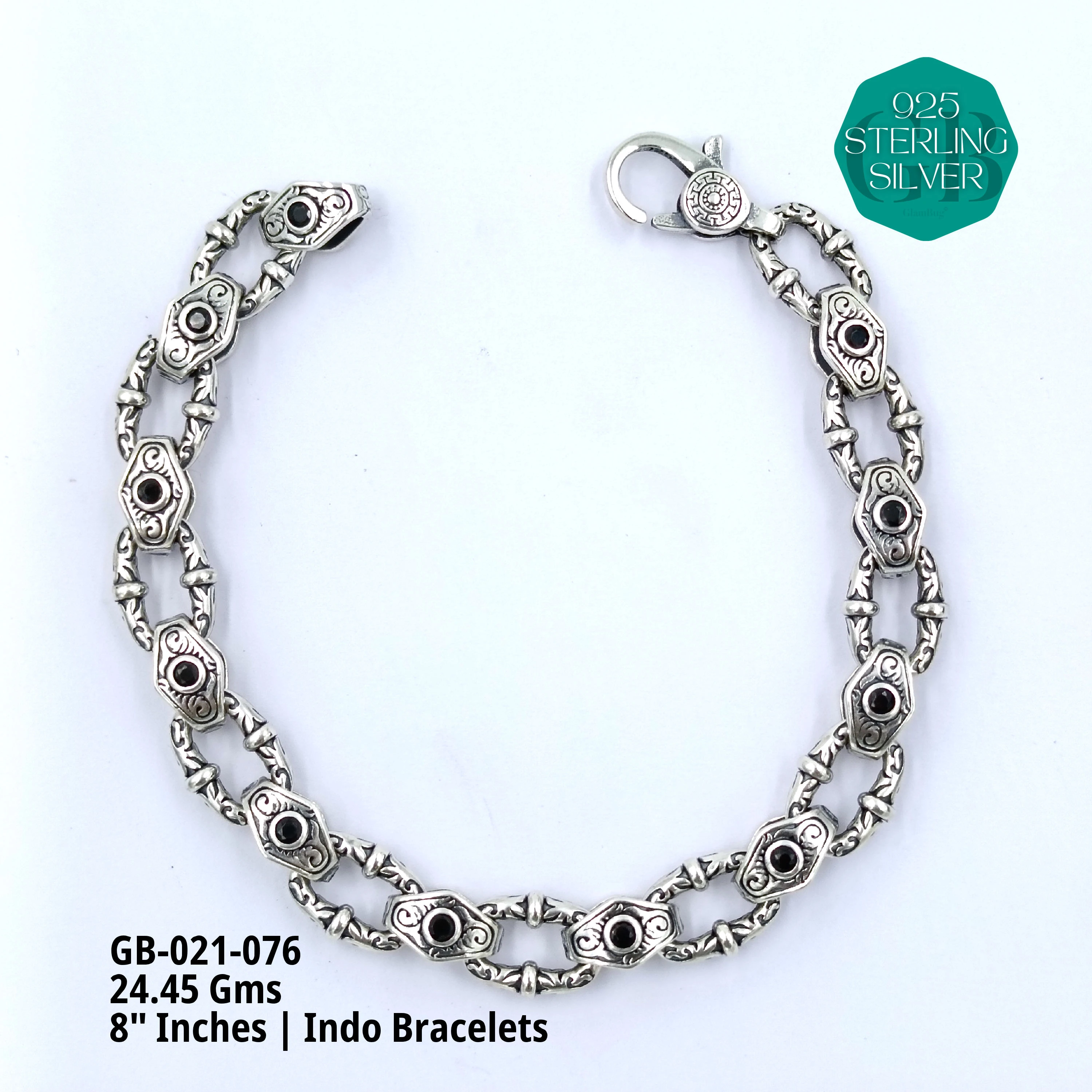 INDO BRACELETS - Premium 925 Silver Jewellery - SKU: GB-021-076 - Hyderabad Silver Importers