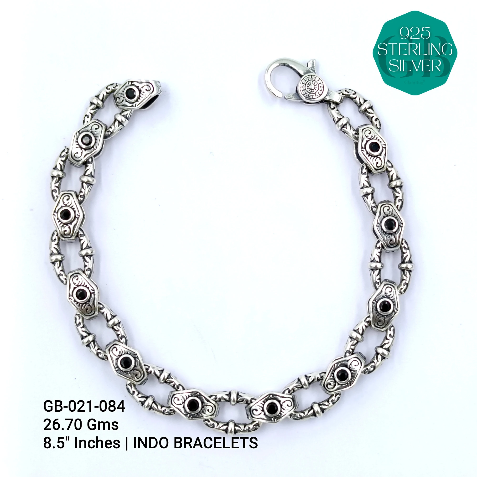 INDO BRACELETS - Premium 925 Silver Jewellery - SKU: GB-021-084 - Hyderabad Silver Importers