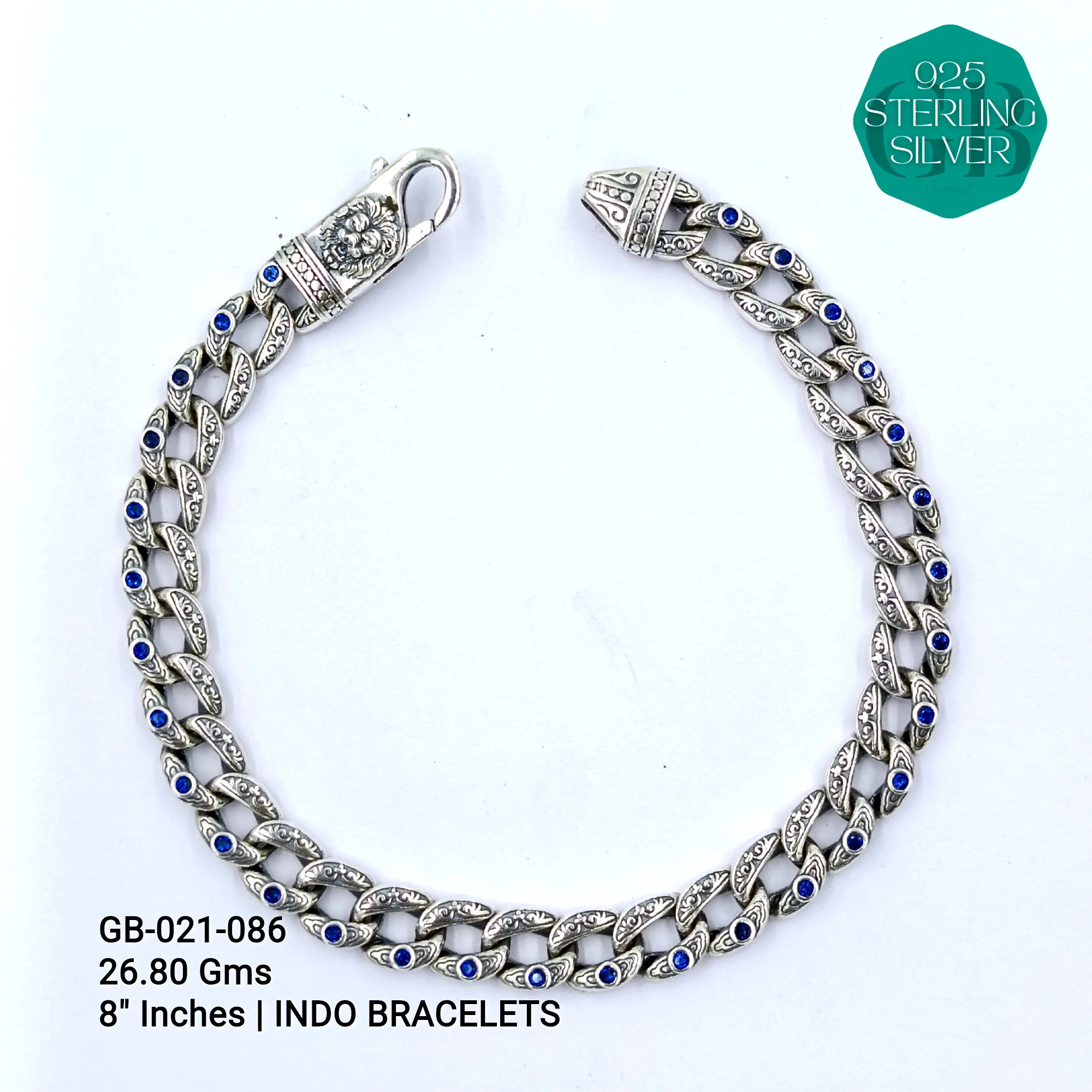 INDO BRACELETS - Premium 925 Silver Jewellery - SKU: GB-021-086 - Hyderabad Silver Importers