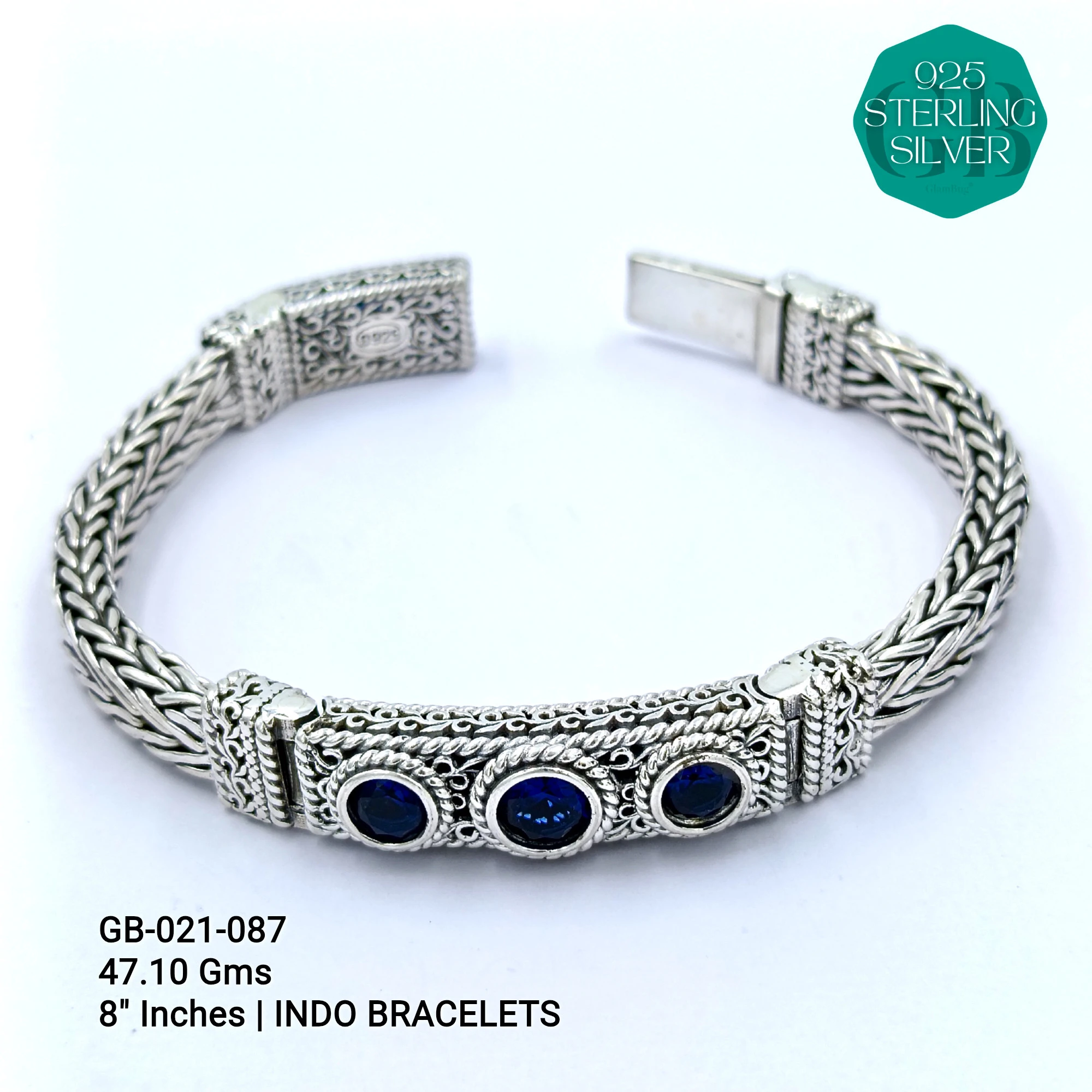 INDO BRACELETS - Premium 925 Silver Jewellery - SKU: GB-021-087 - Hyderabad Silver Importers