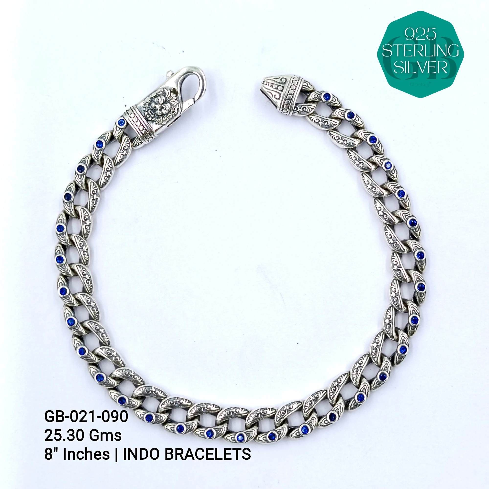 INDO BRACELETS - Premium 925 Silver Jewellery - SKU: GB-021-090 - Hyderabad Silver Importers
