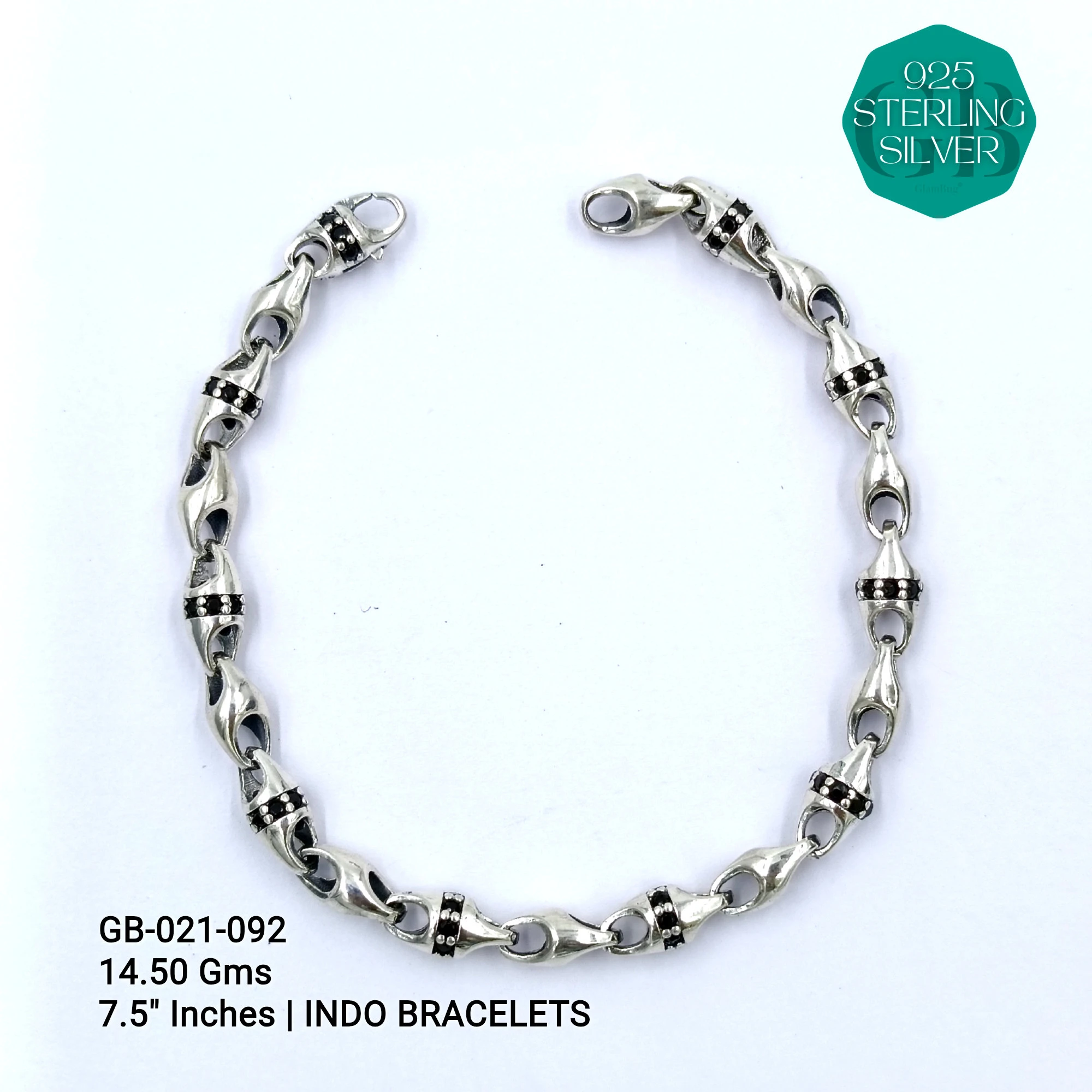 INDO BRACELETS - Premium 925 Silver Jewellery - SKU: GB-021-092 - Hyderabad Silver Importers