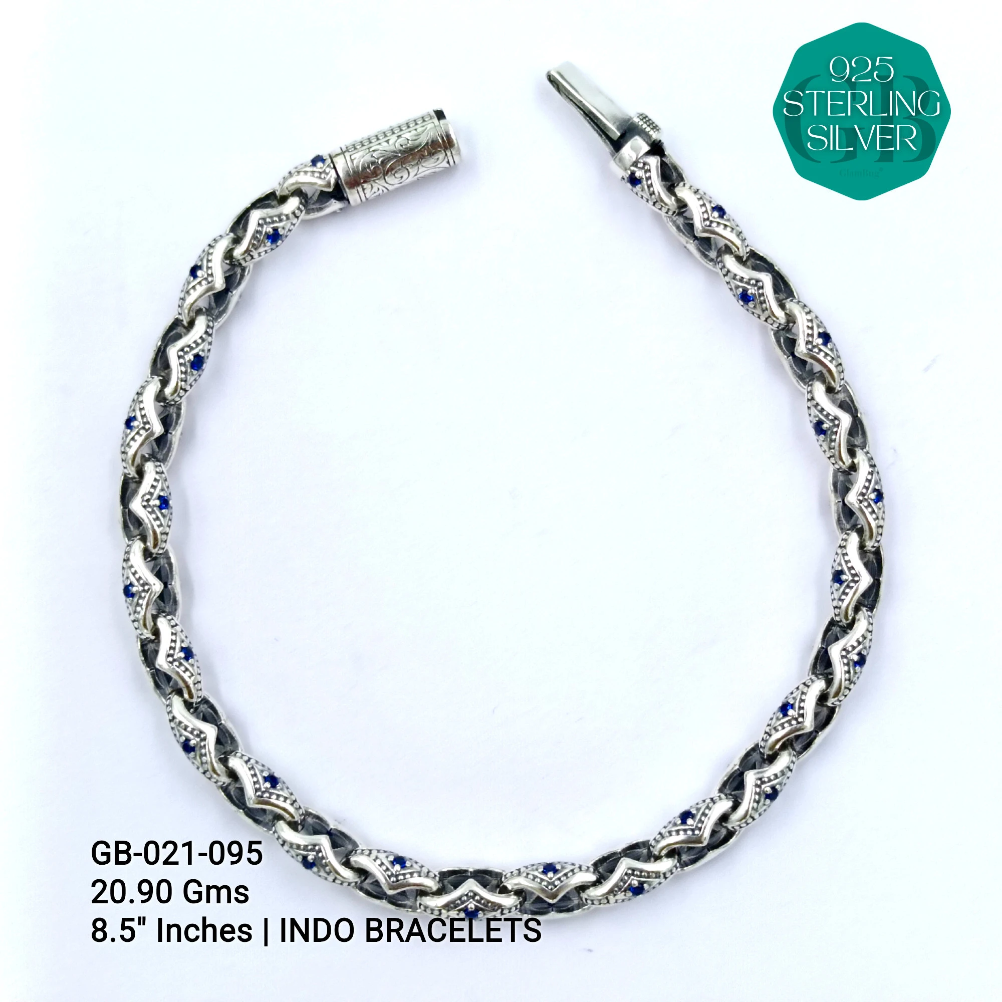 INDO BRACELETS - Premium 925 Silver Jewellery - SKU: GB-021-095 - Hyderabad Silver Importers