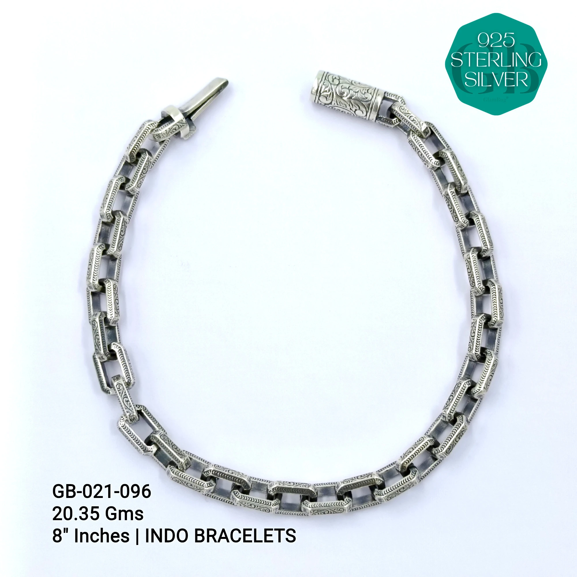 INDO BRACELETS - Premium 925 Silver Jewellery - SKU: GB-021-096 - Hyderabad Silver Importers