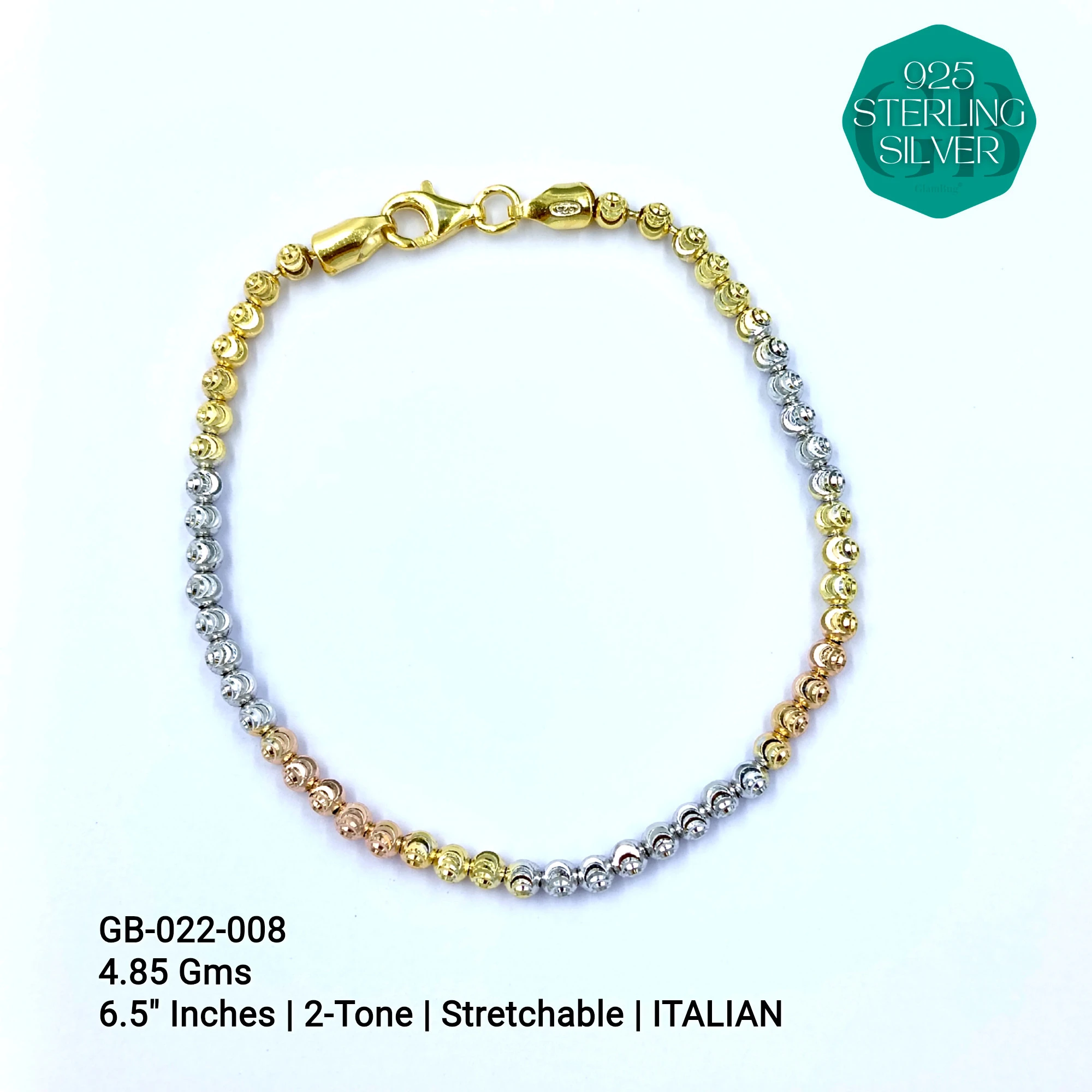 ITALY CNC BALL ELASTIC BRACELETS - Premium 925 Silver Jewellery - SKU: GB-022-008 - Hyderabad Silver Importers