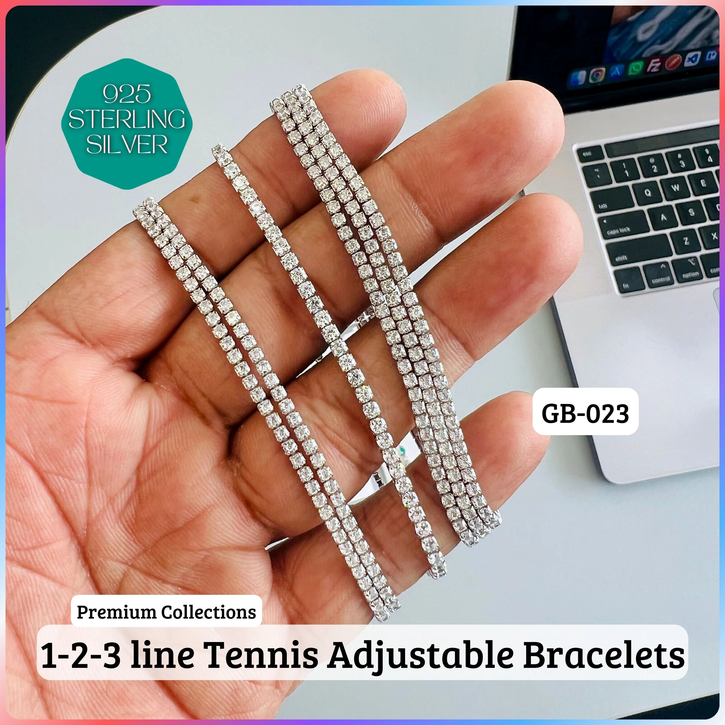 CZ FLEXIBLE KADA - Premium 925 Silver Jewellery - SKU: GB-023-000 - Hyderabad Silver Importers