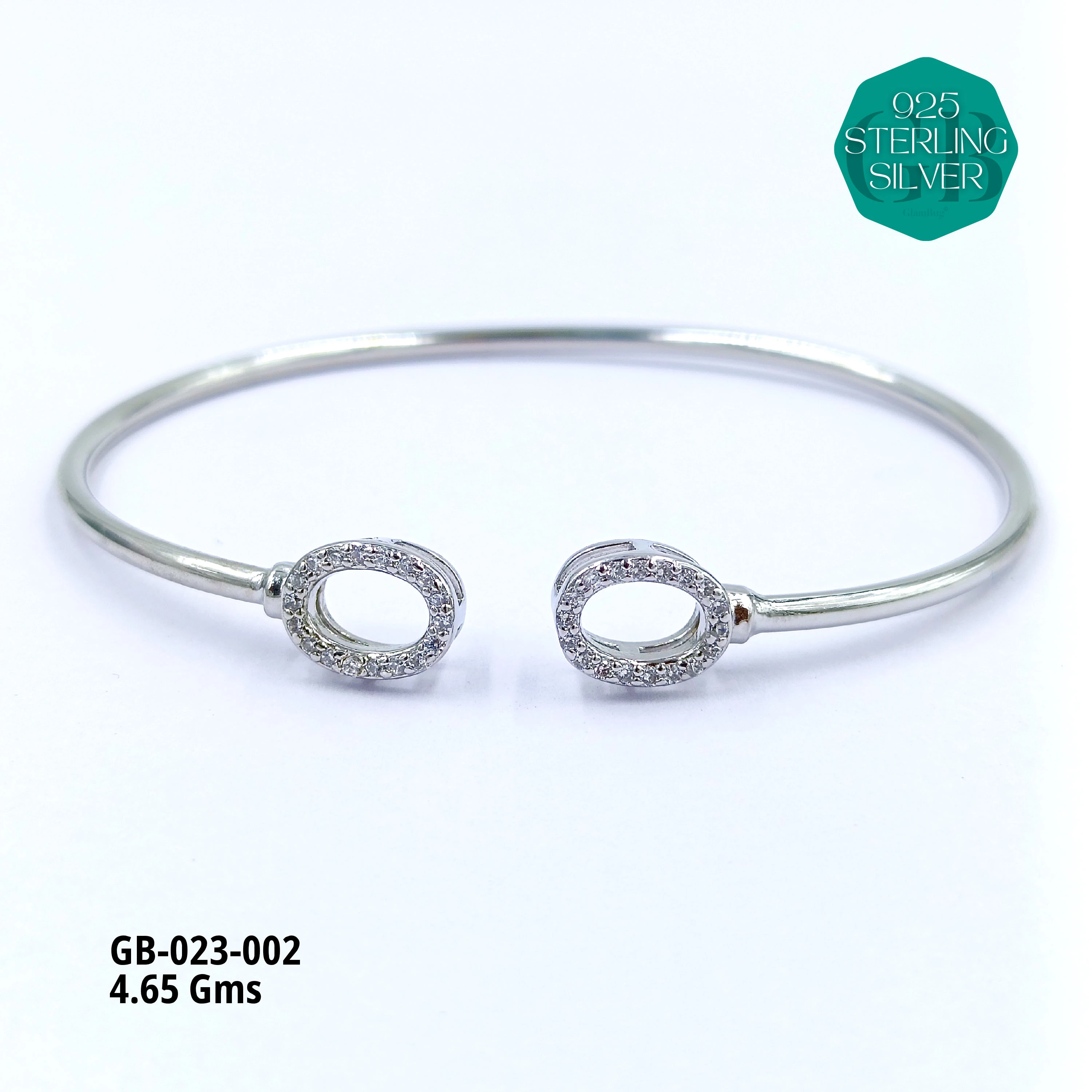 CZ FLEXIBLE KADA - Premium 925 Silver Jewellery - SKU: GB-023-002 - Hyderabad Silver Importers