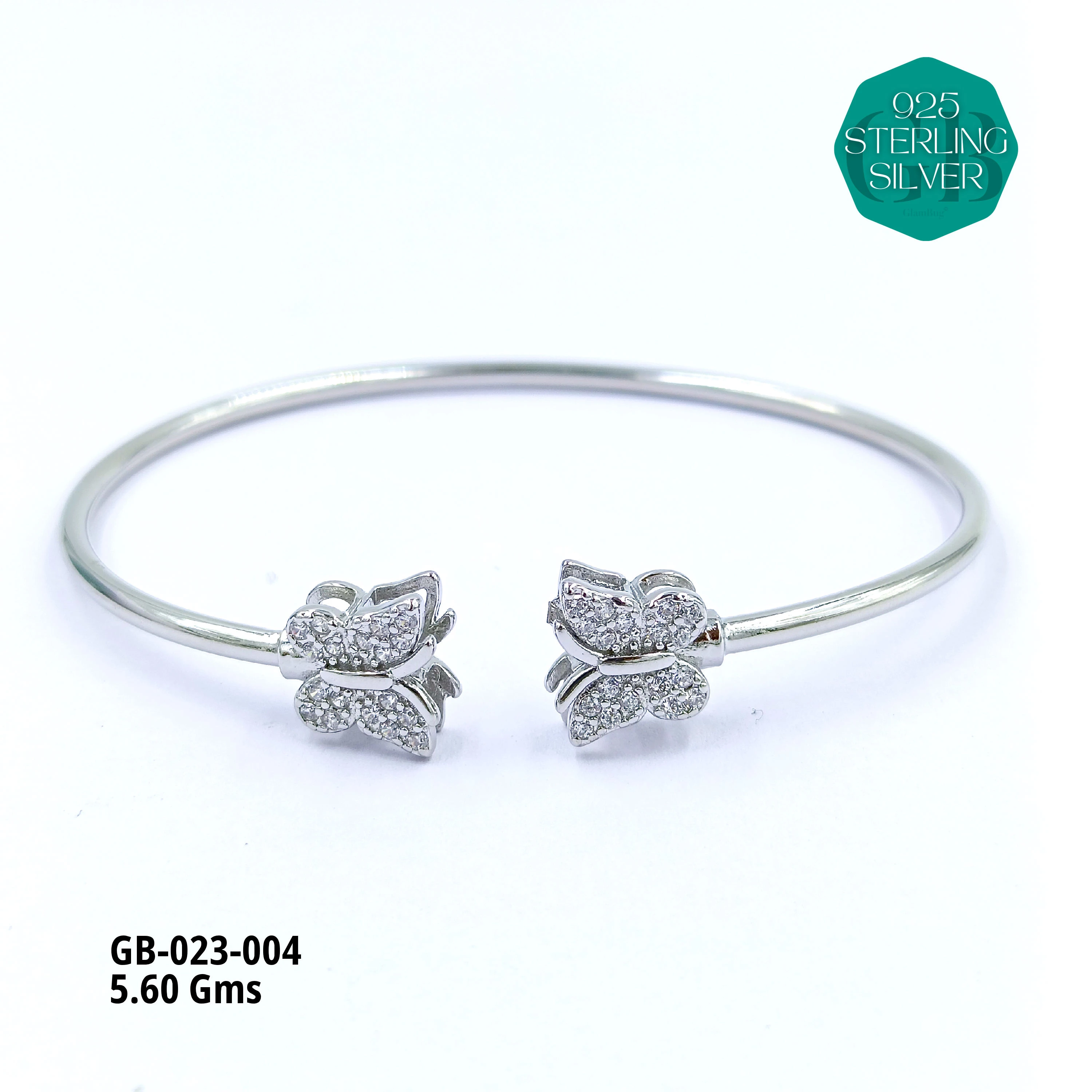 CZ FLEXIBLE KADA - Premium 925 Silver Jewellery - SKU: GB-023-004 - Hyderabad Silver Importers