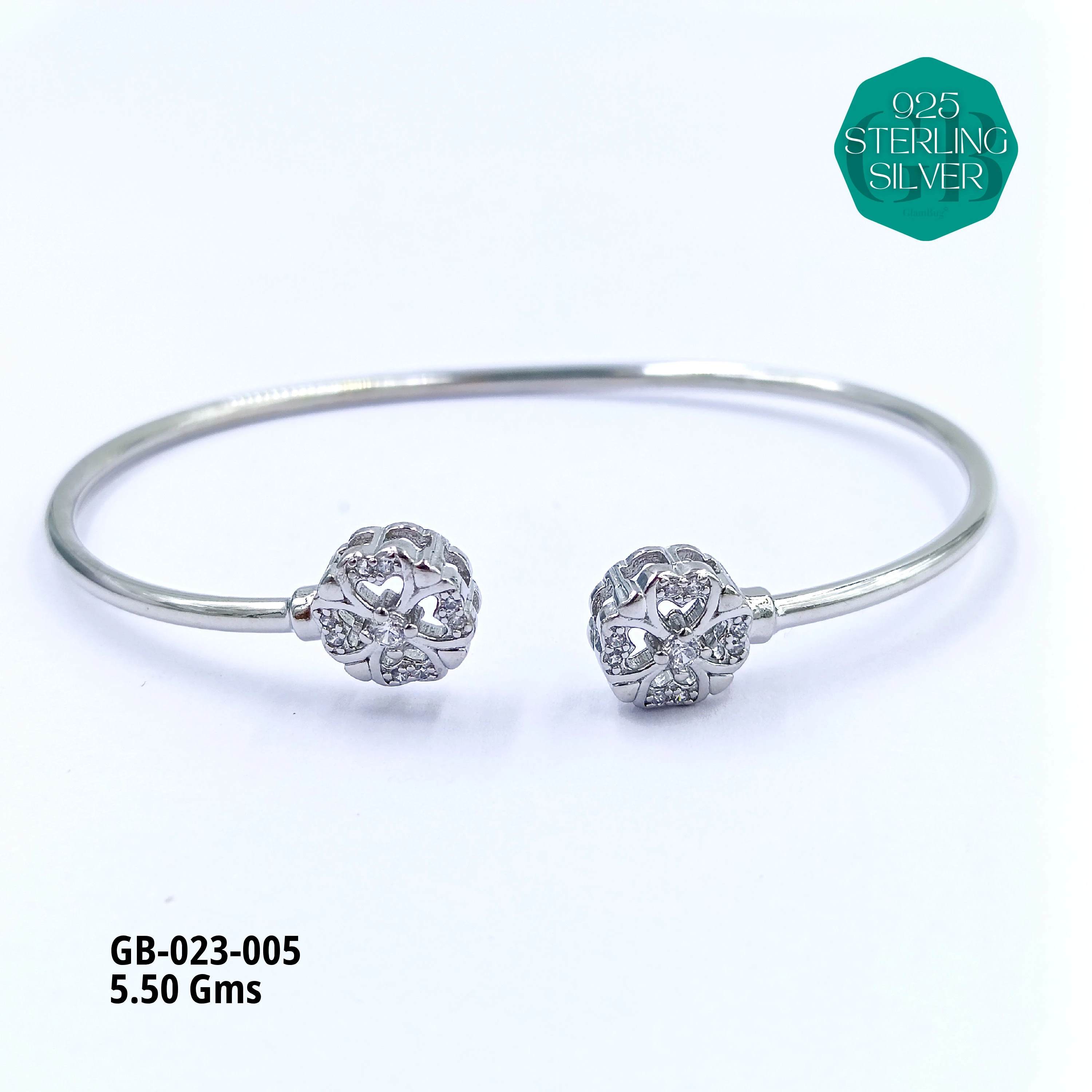 CZ FLEXIBLE KADA - Premium 925 Silver Jewellery - SKU: GB-023-005 - Hyderabad Silver Importers