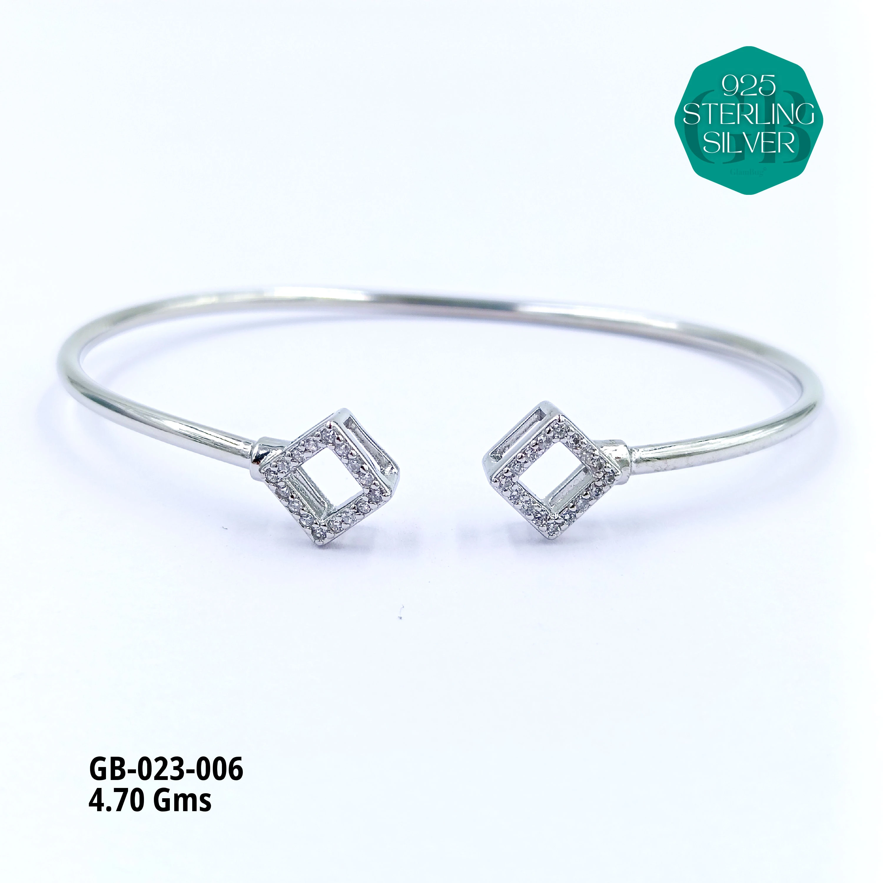CZ FLEXIBLE KADA - Premium 925 Silver Jewellery - SKU: GB-023-006 - Hyderabad Silver Importers