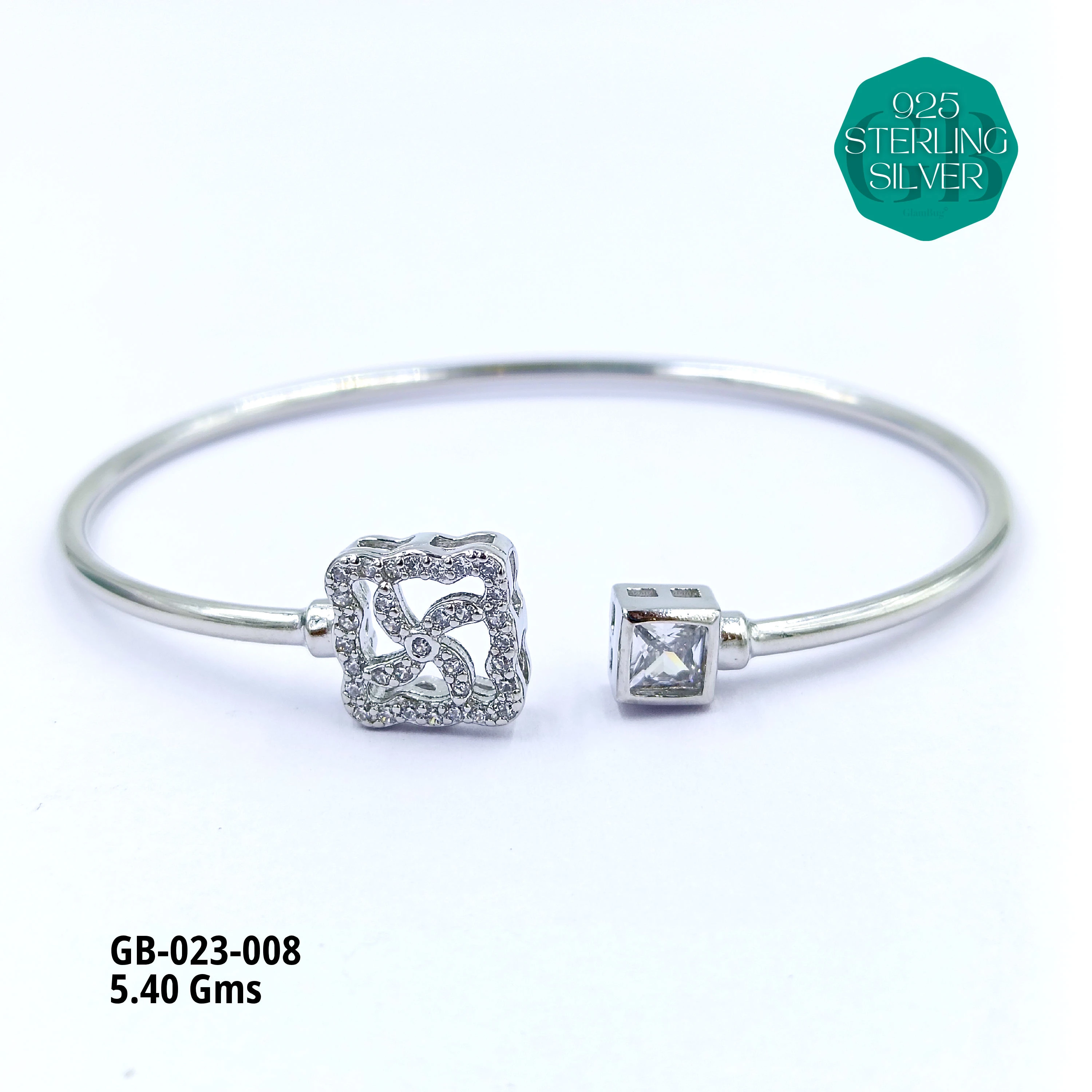 CZ FLEXIBLE KADA - Premium 925 Silver Jewellery - SKU: GB-023-008 - Hyderabad Silver Importers