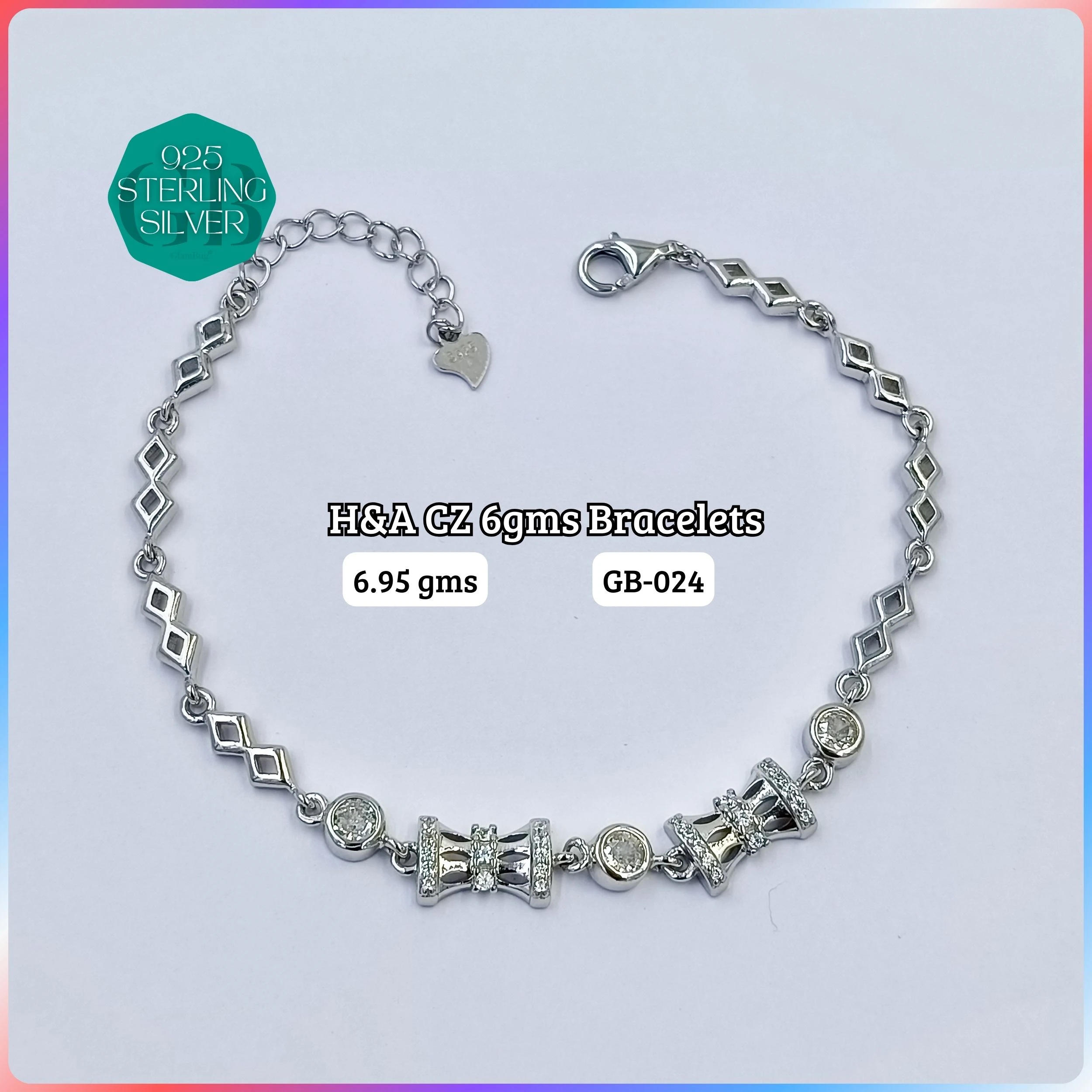 LUXURY ZIRCON EXCLUSIVE BRACELETS - Premium 925 Silver Jewellery - SKU: GB-024-004 - Hyderabad Silver Importers