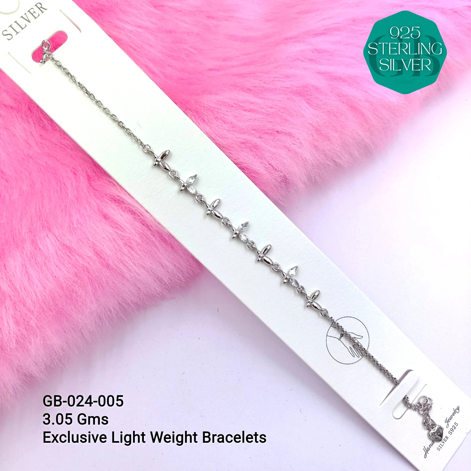 LUXURY ZIRCON EXCLUSIVE BRACELETS - Premium 925 Silver Jewellery - SKU: GB-024-005 - Hyderabad Silver Importers