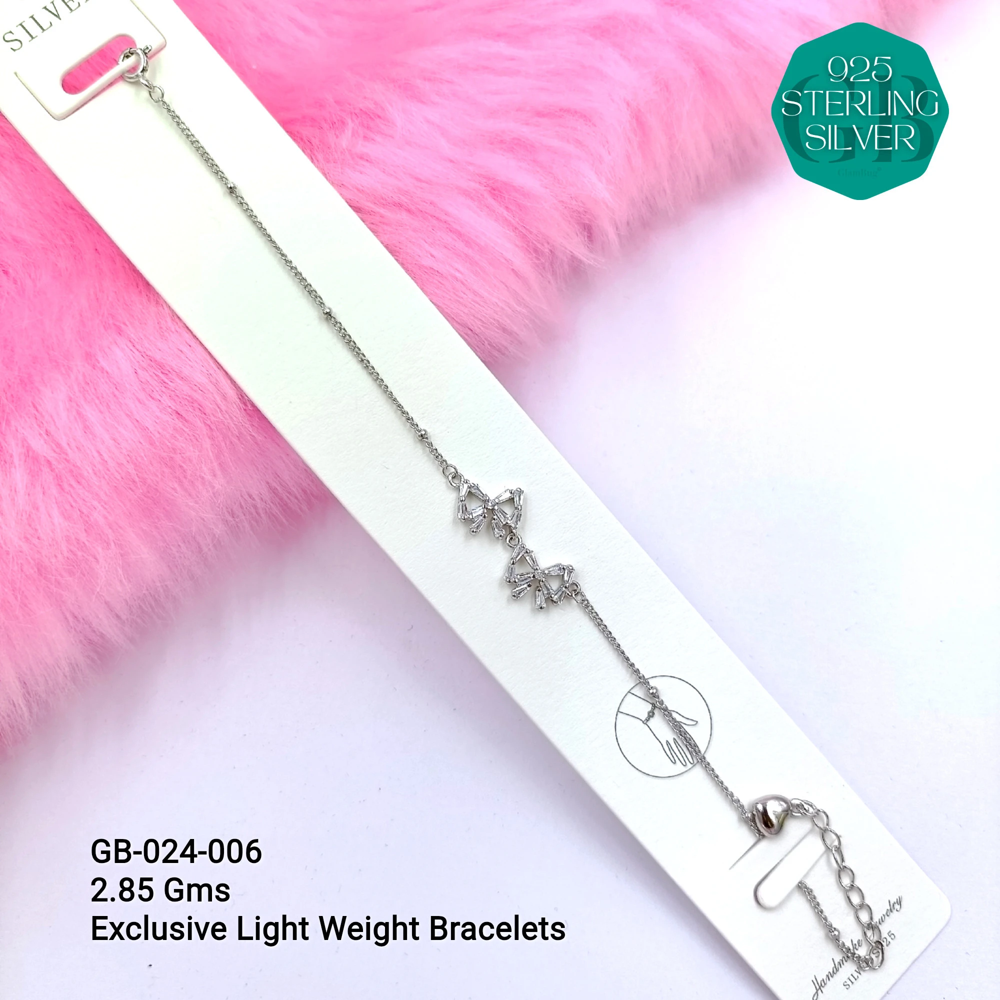 LUXURY ZIRCON EXCLUSIVE BRACELETS - Premium 925 Silver Jewellery - SKU: GB-024-006 - Hyderabad Silver Importers