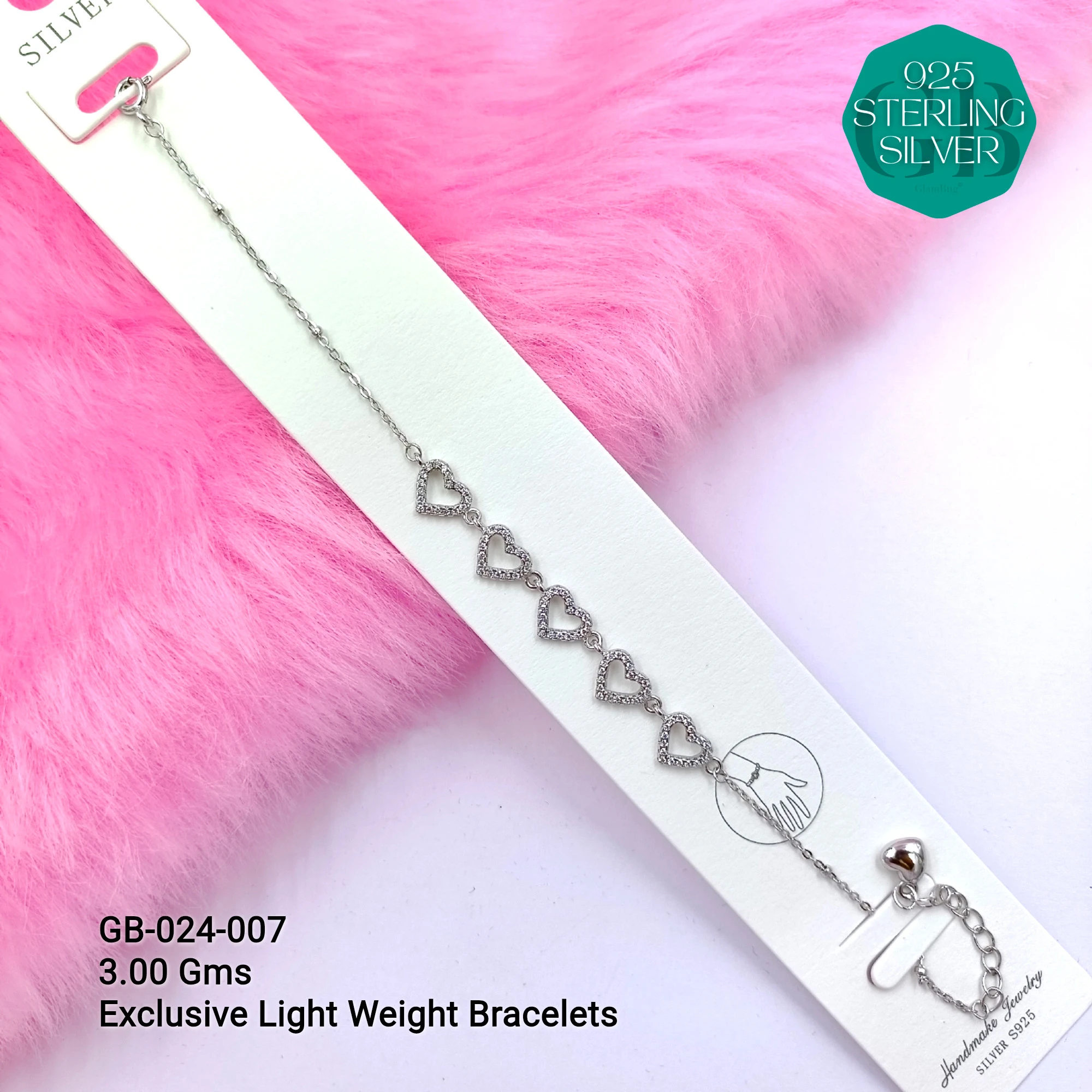 LUXURY ZIRCON EXCLUSIVE BRACELETS - Premium 925 Silver Jewellery - SKU: GB-024-007 - Hyderabad Silver Importers