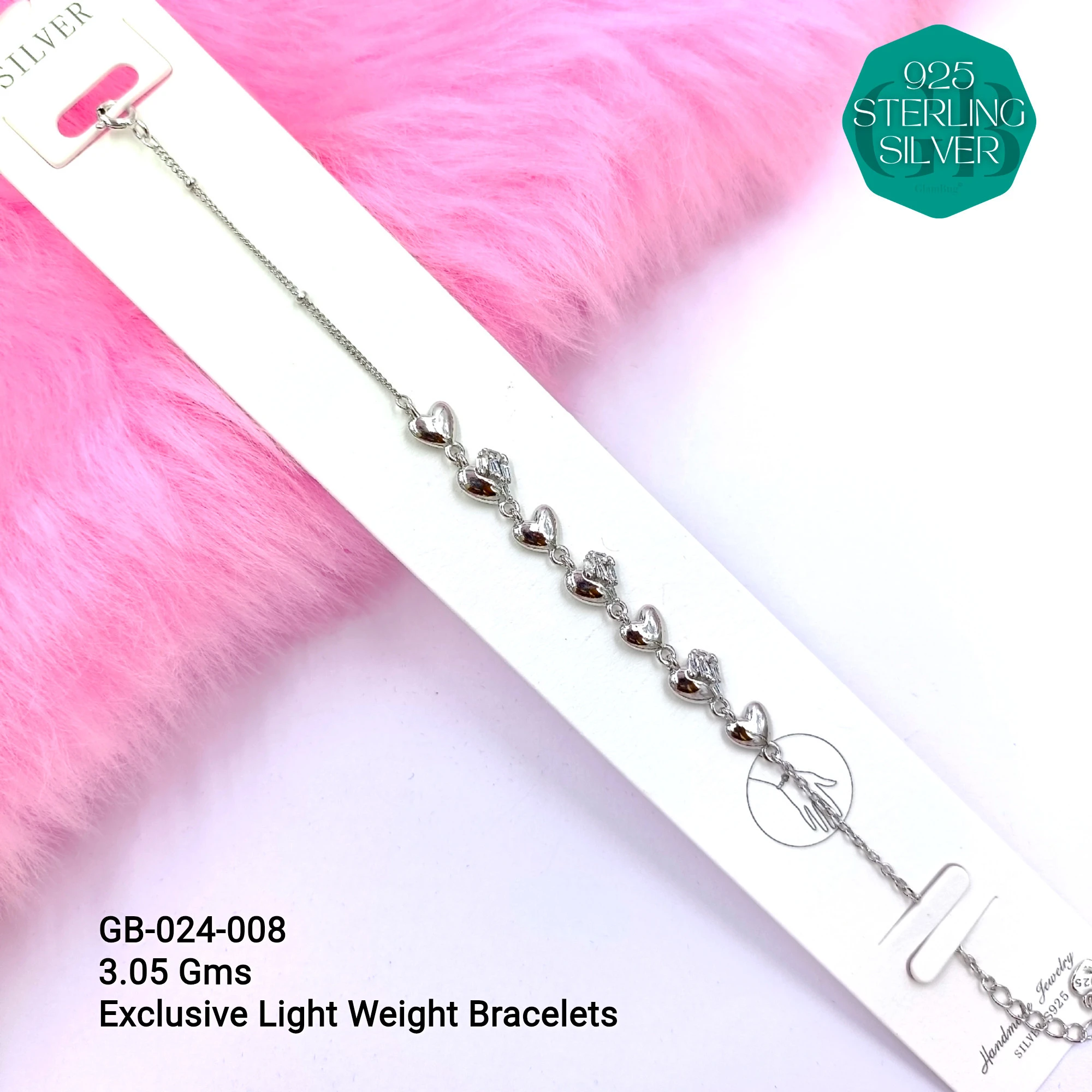 LUXURY ZIRCON EXCLUSIVE BRACELETS - Premium 925 Silver Jewellery - SKU: GB-024-008 - Hyderabad Silver Importers