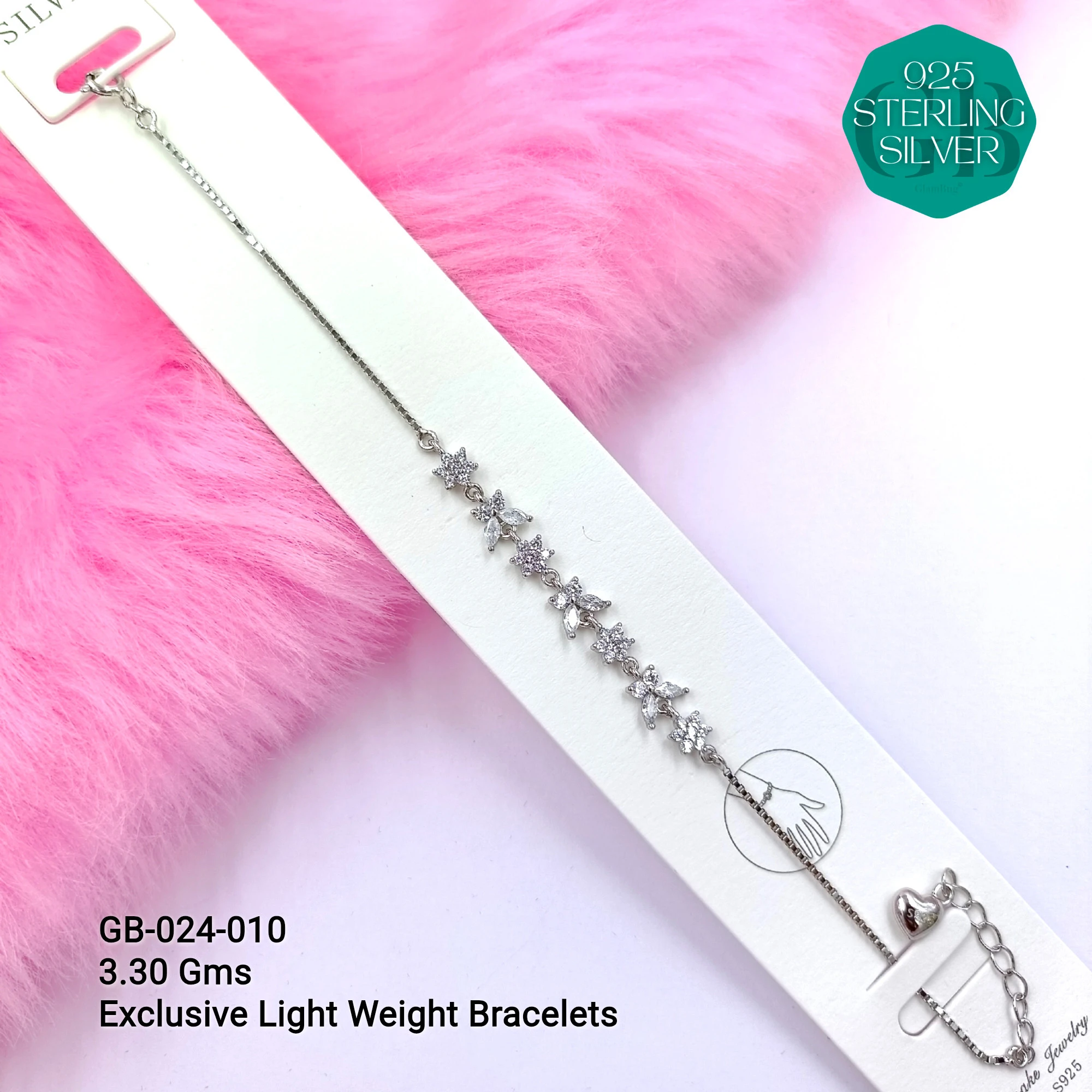 LUXURY ZIRCON EXCLUSIVE BRACELETS - Premium 925 Silver Jewellery - SKU: GB-024-010 - Hyderabad Silver Importers