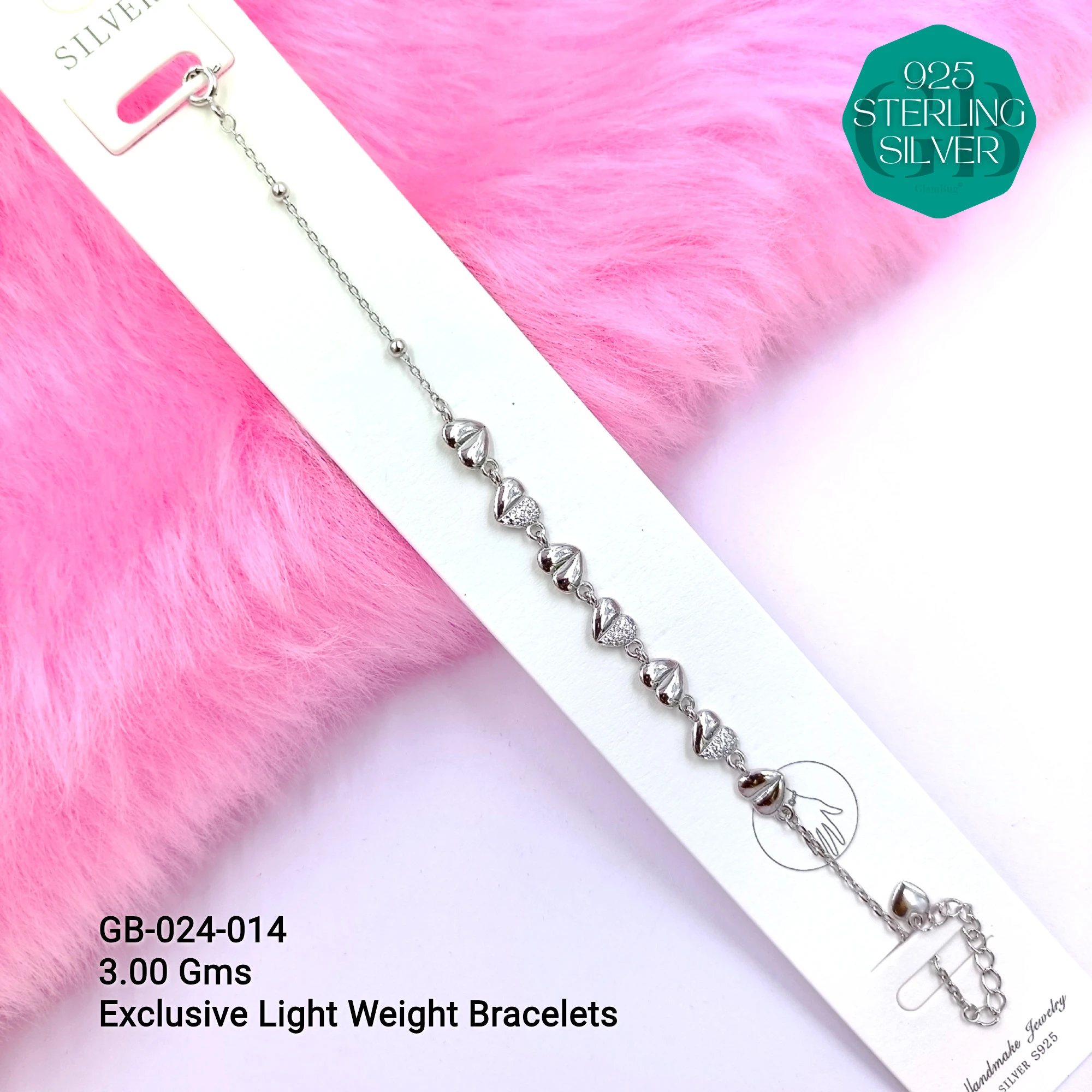 LUXURY ZIRCON EXCLUSIVE BRACELETS - Premium 925 Silver Jewellery - SKU: GB-024-014 - Hyderabad Silver Importers