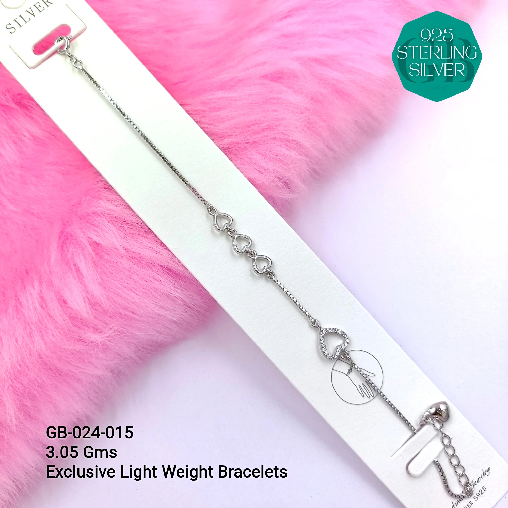 LUXURY ZIRCON EXCLUSIVE BRACELETS - Premium 925 Silver Jewellery - SKU: GB-024-015 - Hyderabad Silver Importers