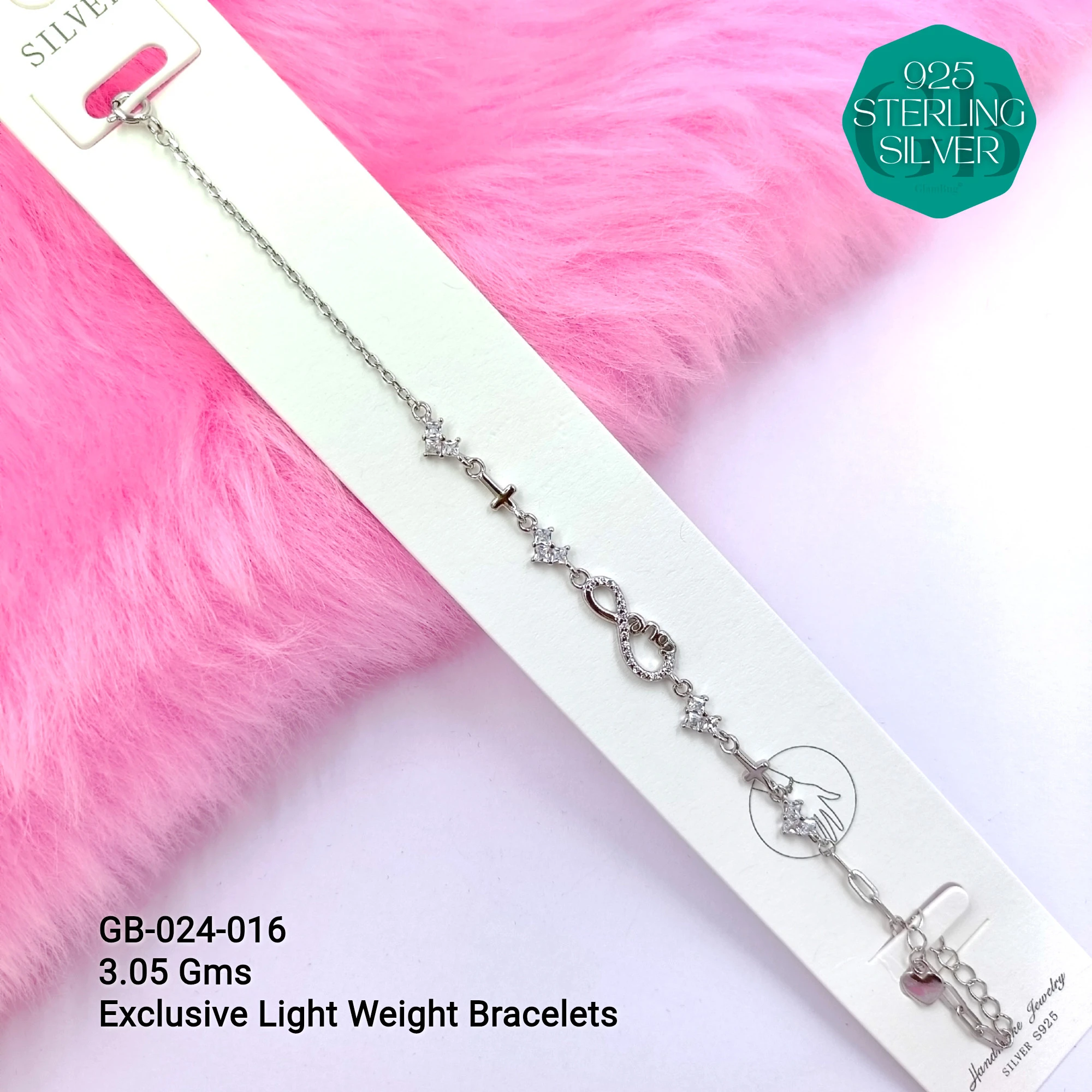 LUXURY ZIRCON EXCLUSIVE BRACELETS - Premium 925 Silver Jewellery - SKU: GB-024-016 - Hyderabad Silver Importers