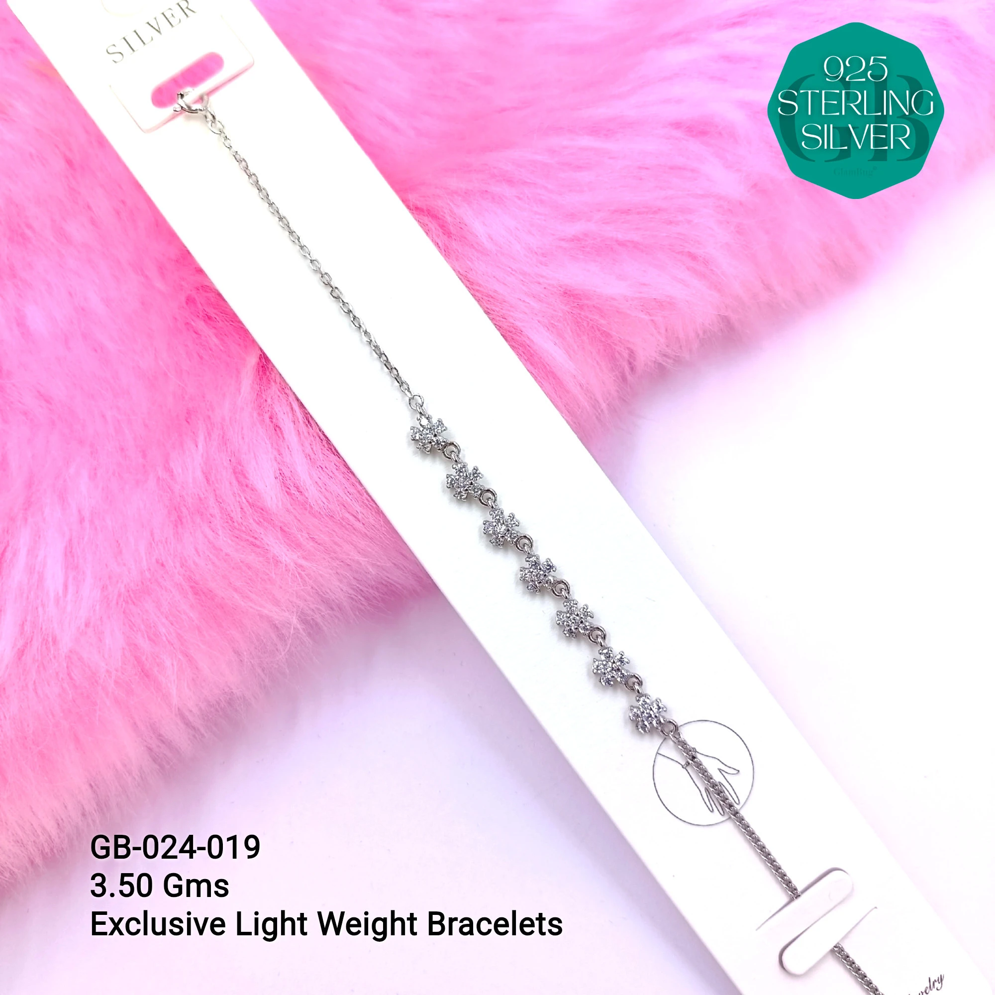 LUXURY ZIRCON EXCLUSIVE BRACELETS - Premium 925 Silver Jewellery - SKU: GB-024-019 - Hyderabad Silver Importers