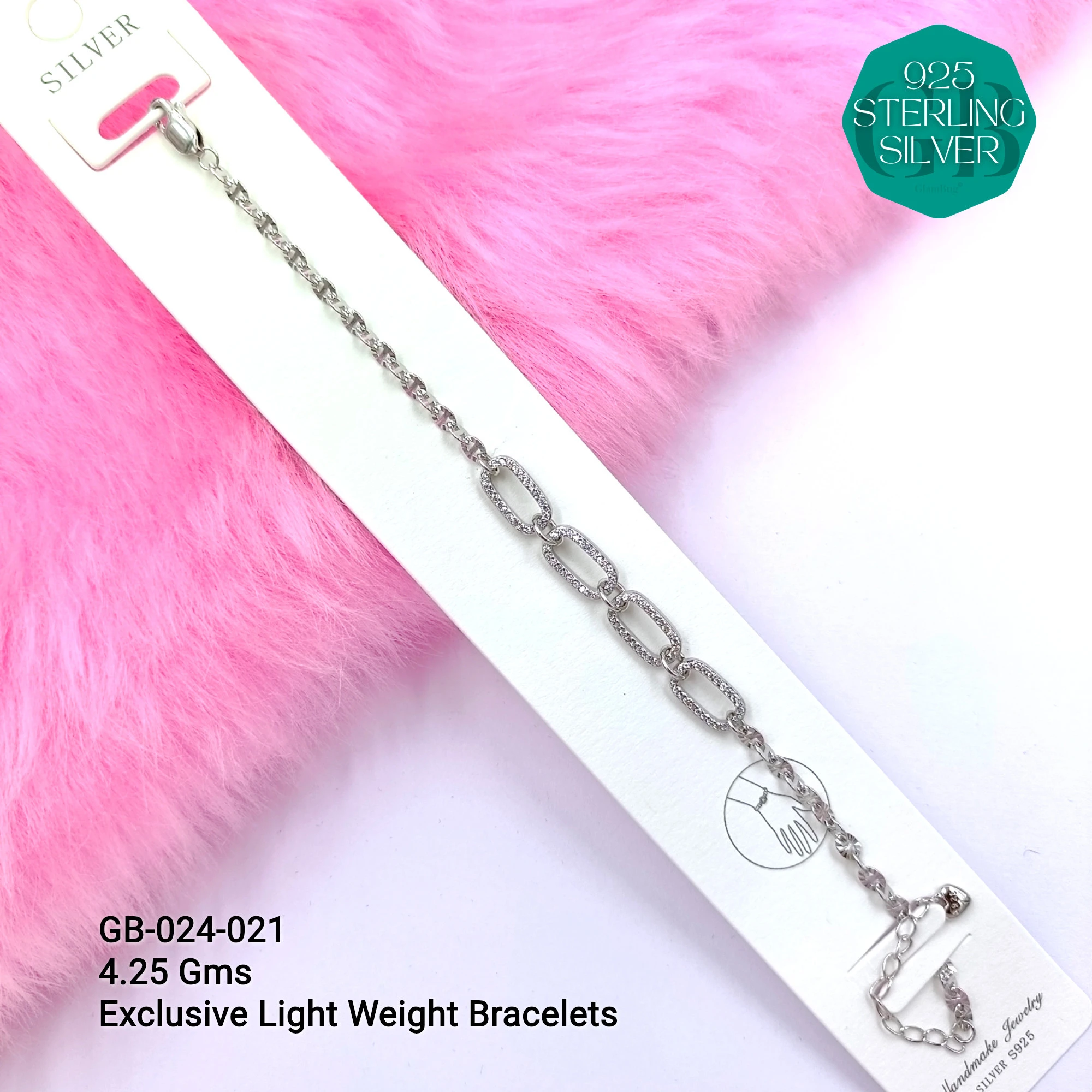 LUXURY ZIRCON EXCLUSIVE BRACELETS - Premium 925 Silver Jewellery - SKU: GB-024-021 - Hyderabad Silver Importers