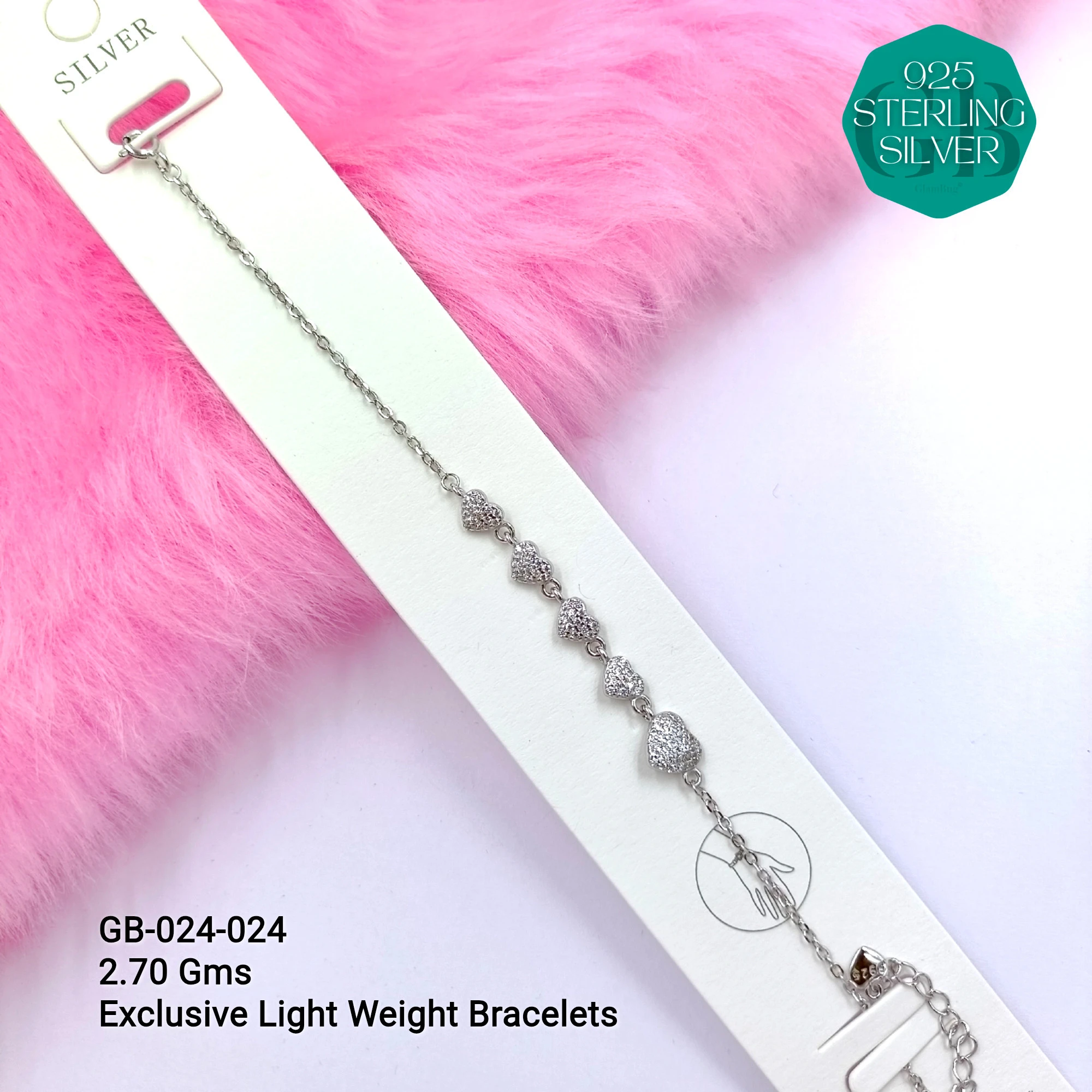 LUXURY ZIRCON EXCLUSIVE BRACELETS - Premium 925 Silver Jewellery - SKU: GB-024-024 - Hyderabad Silver Importers