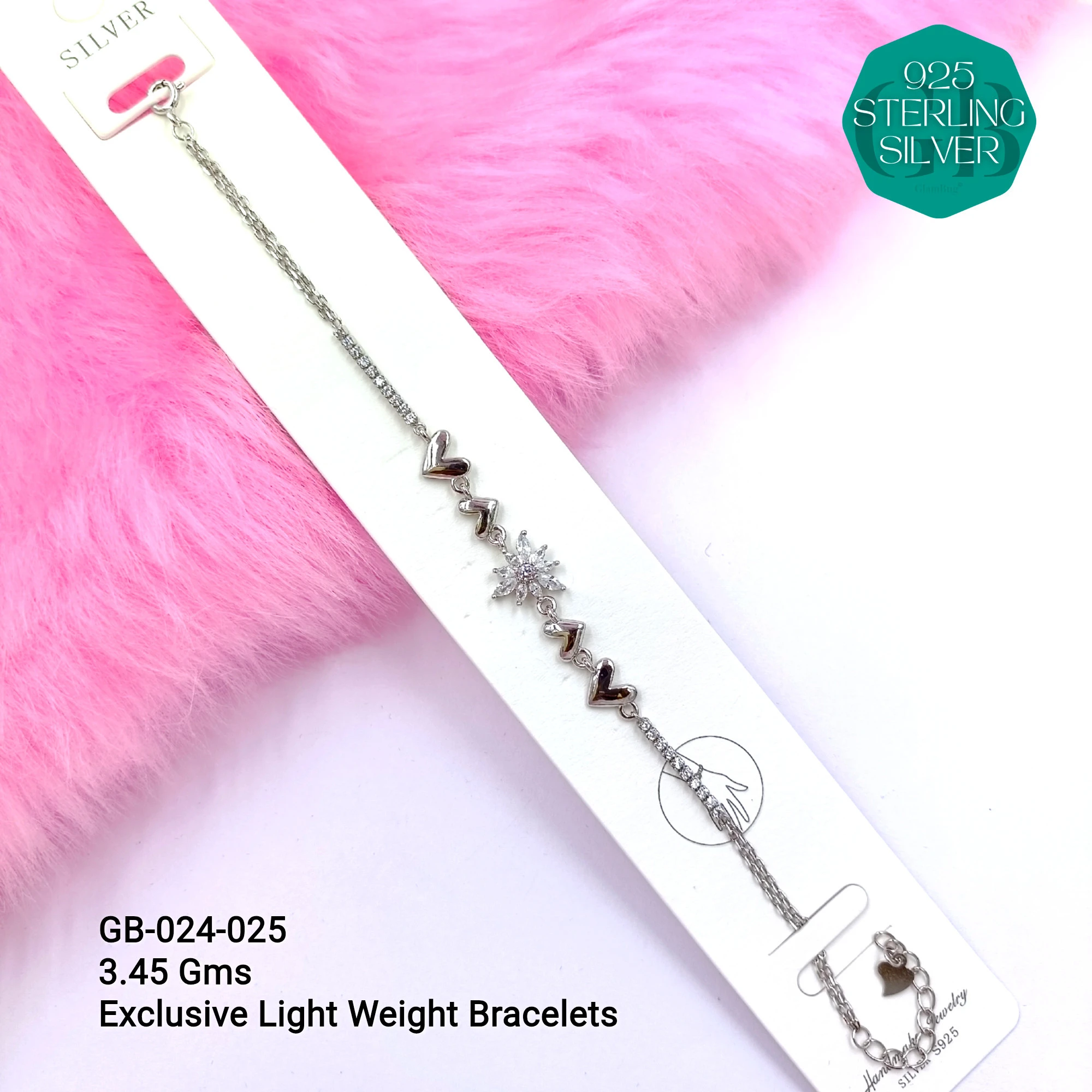 LUXURY ZIRCON EXCLUSIVE BRACELETS - Premium 925 Silver Jewellery - SKU: GB-024-025 - Hyderabad Silver Importers