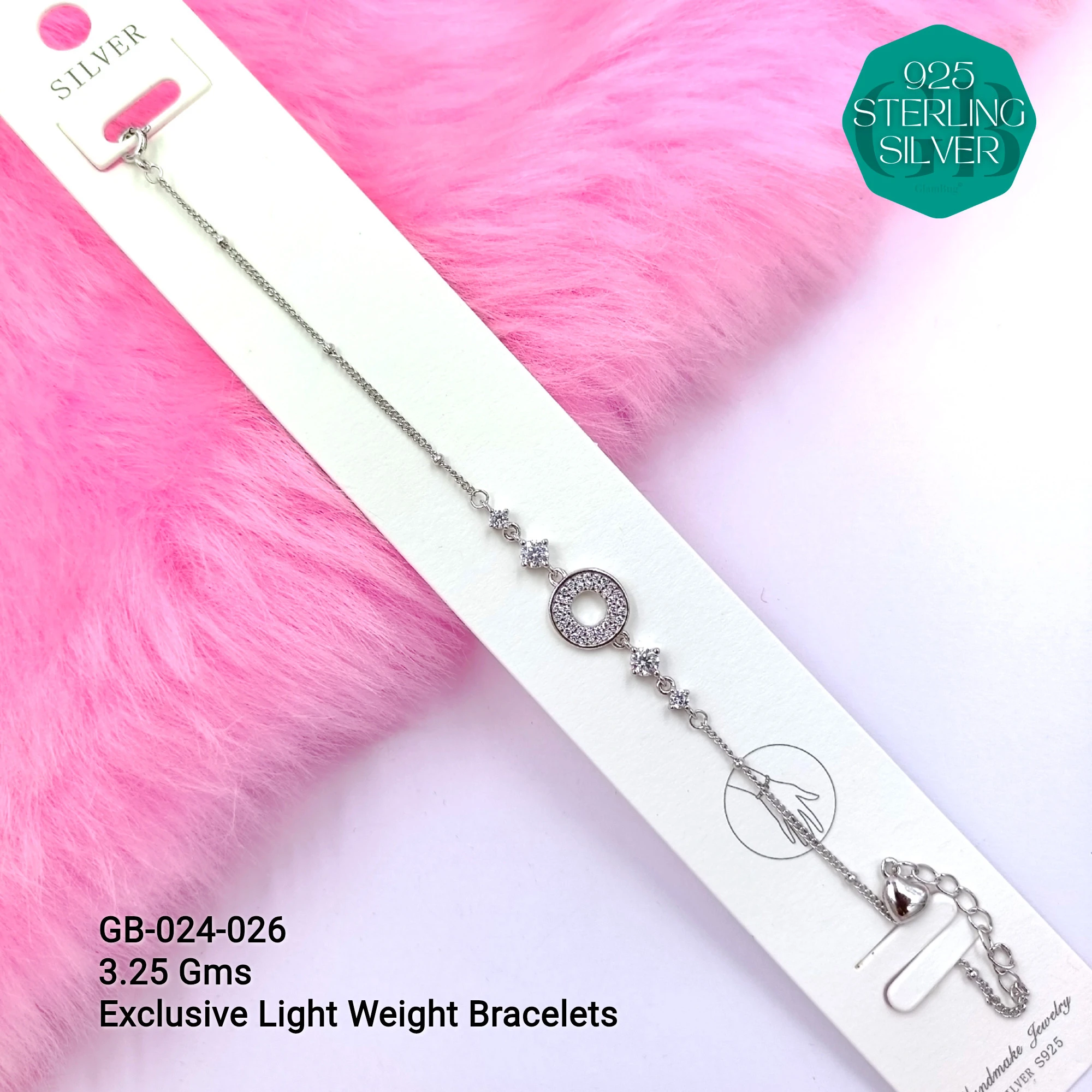 LUXURY ZIRCON EXCLUSIVE BRACELETS - Premium 925 Silver Jewellery - SKU: GB-024-026 - Hyderabad Silver Importers