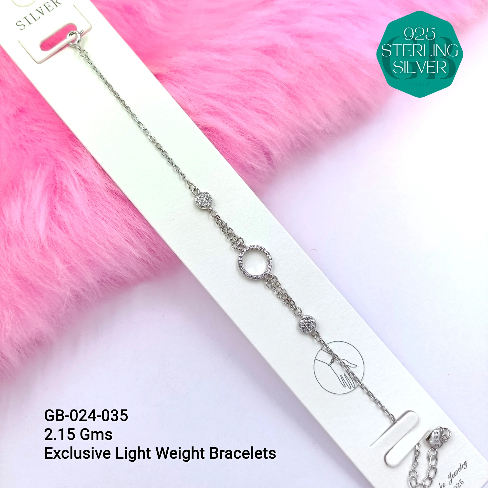 LUXURY ZIRCON EXCLUSIVE BRACELETS - Premium 925 Silver Jewellery - SKU: GB-024-035 - Hyderabad Silver Importers