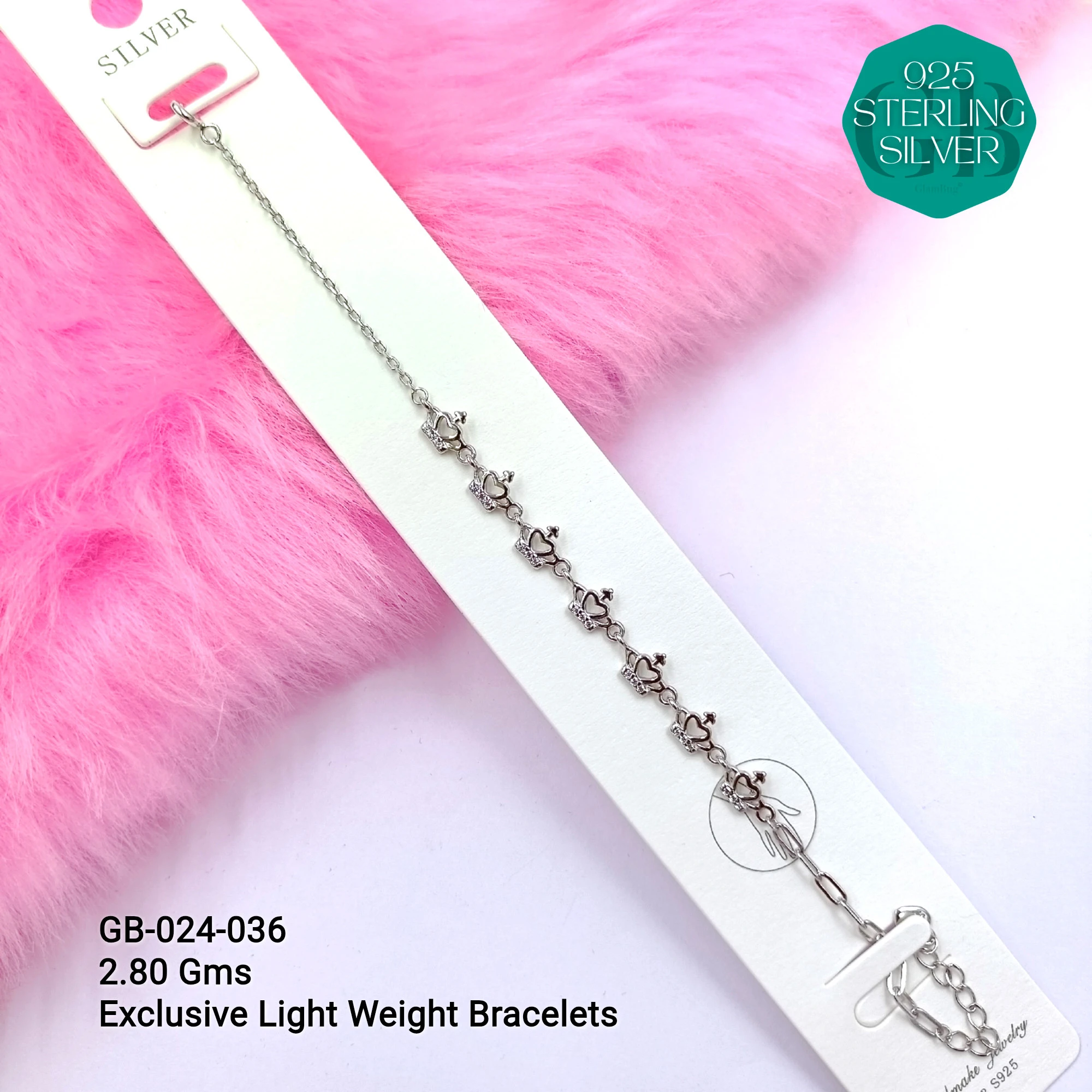 LUXURY ZIRCON EXCLUSIVE BRACELETS - Premium 925 Silver Jewellery - SKU: GB-024-036 - Hyderabad Silver Importers