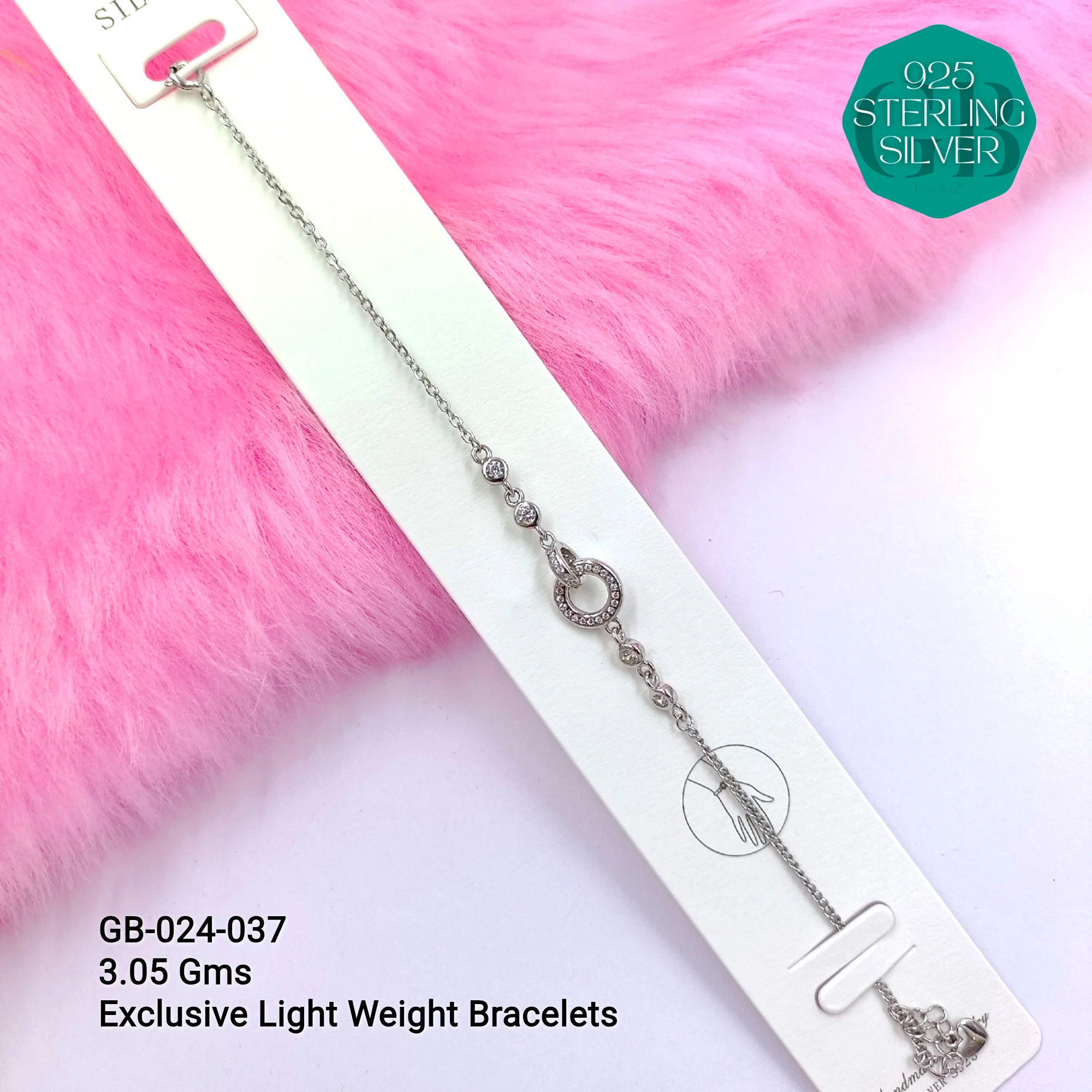 LUXURY ZIRCON EXCLUSIVE BRACELETS - Premium 925 Silver Jewellery - SKU: GB-024-037 - Hyderabad Silver Importers