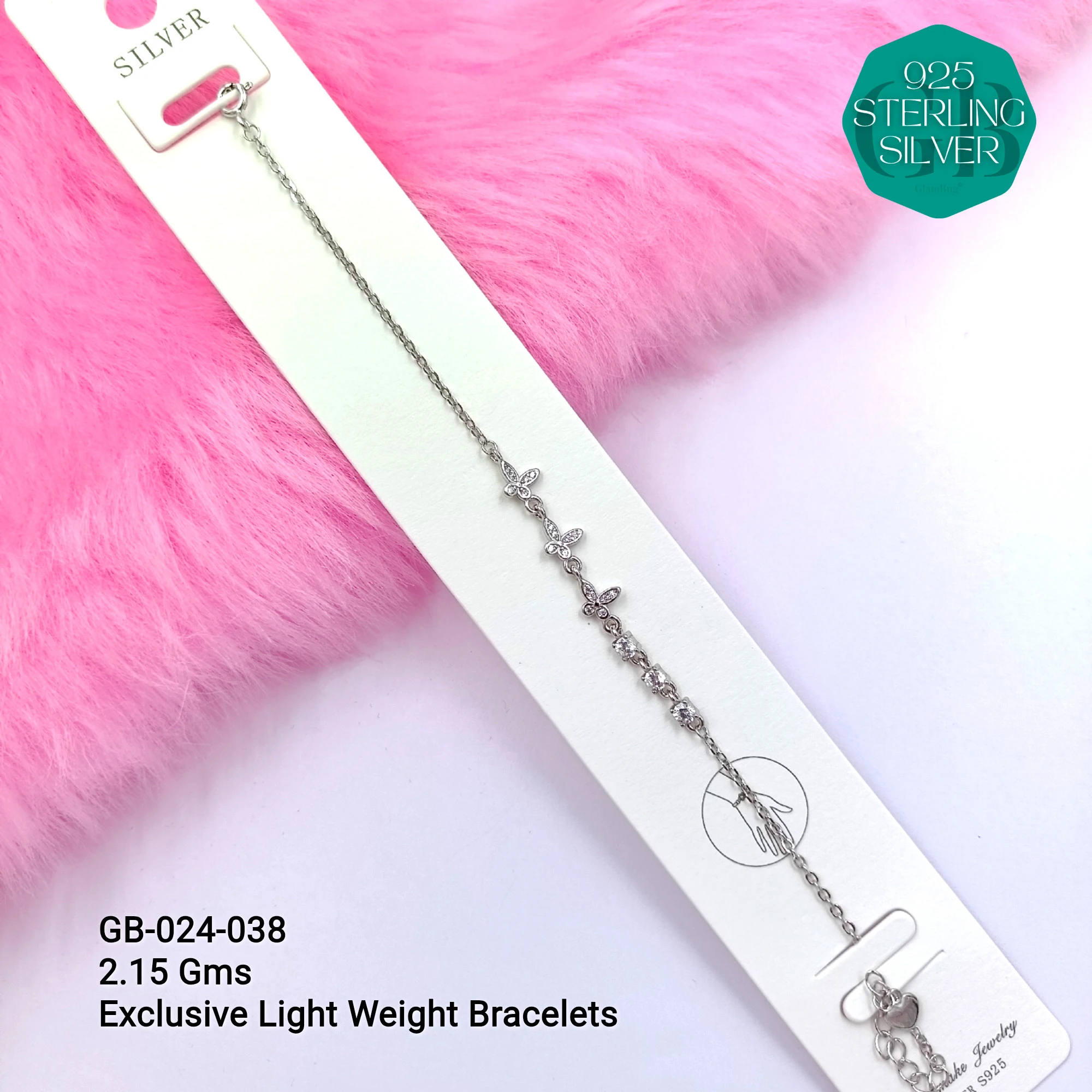 LUXURY ZIRCON EXCLUSIVE BRACELETS - Premium 925 Silver Jewellery - SKU: GB-024-038 - Hyderabad Silver Importers