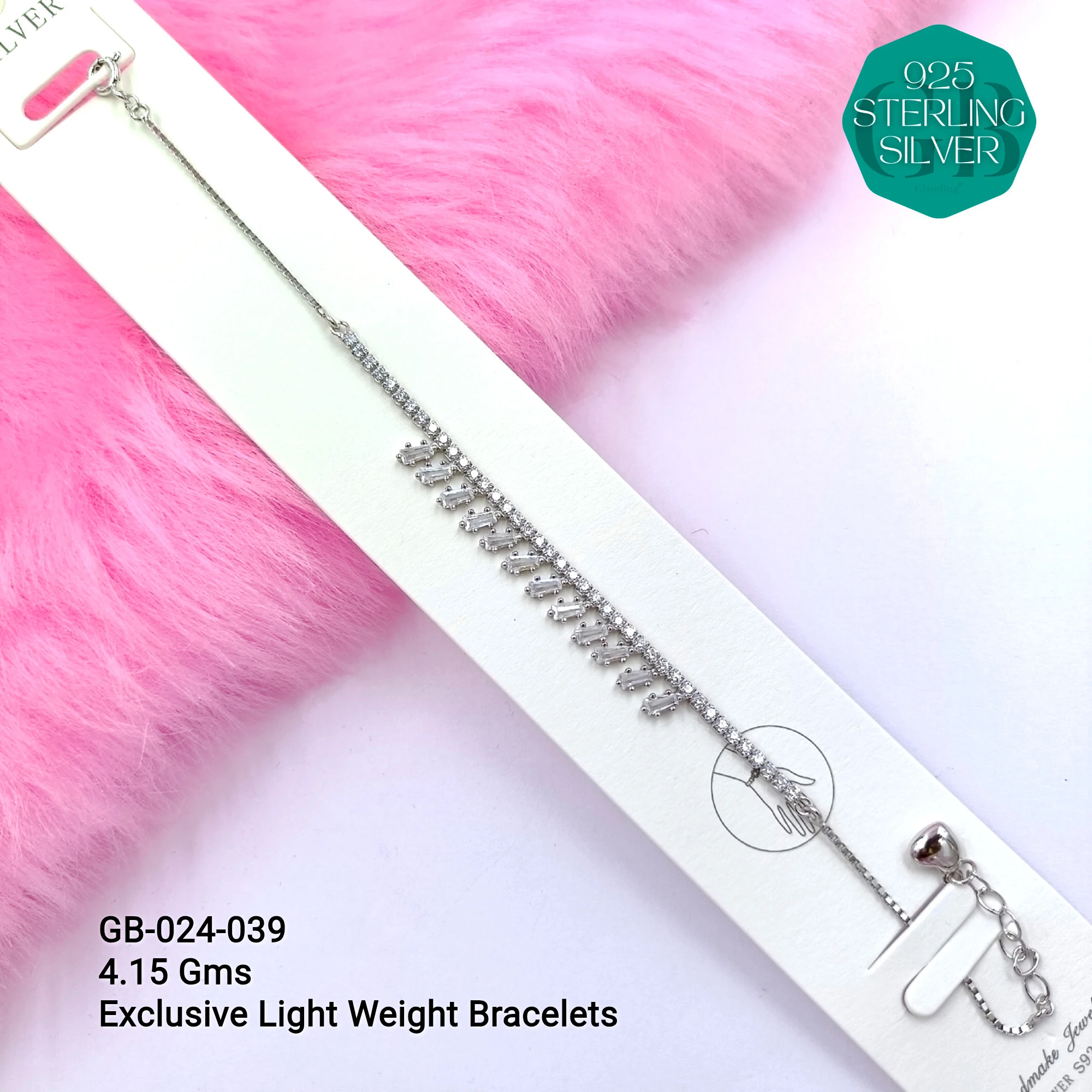 LUXURY ZIRCON EXCLUSIVE BRACELETS - Premium 925 Silver Jewellery - SKU: GB-024-039 - Hyderabad Silver Importers