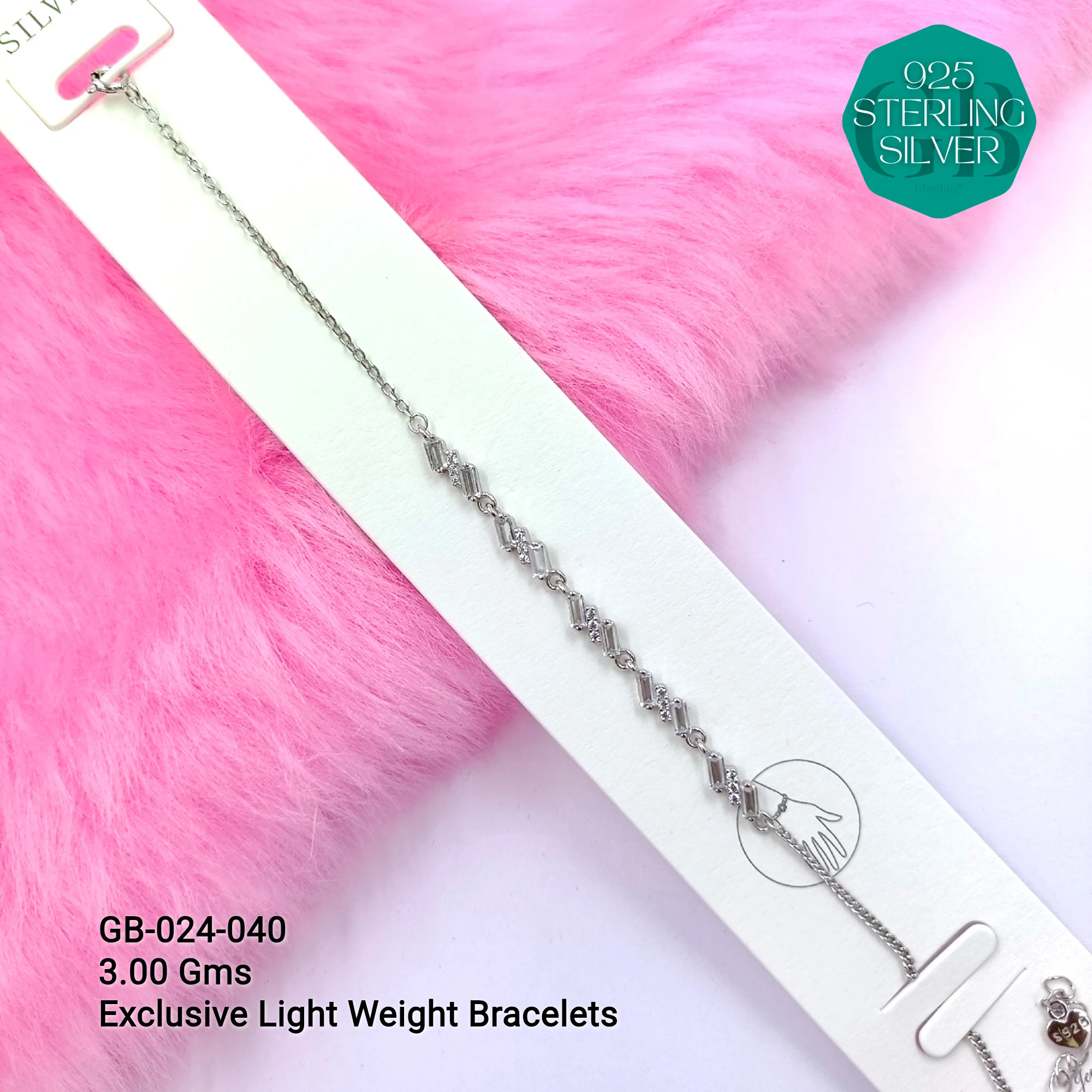 LUXURY ZIRCON EXCLUSIVE BRACELETS - Premium 925 Silver Jewellery - SKU: GB-024-040 - Hyderabad Silver Importers