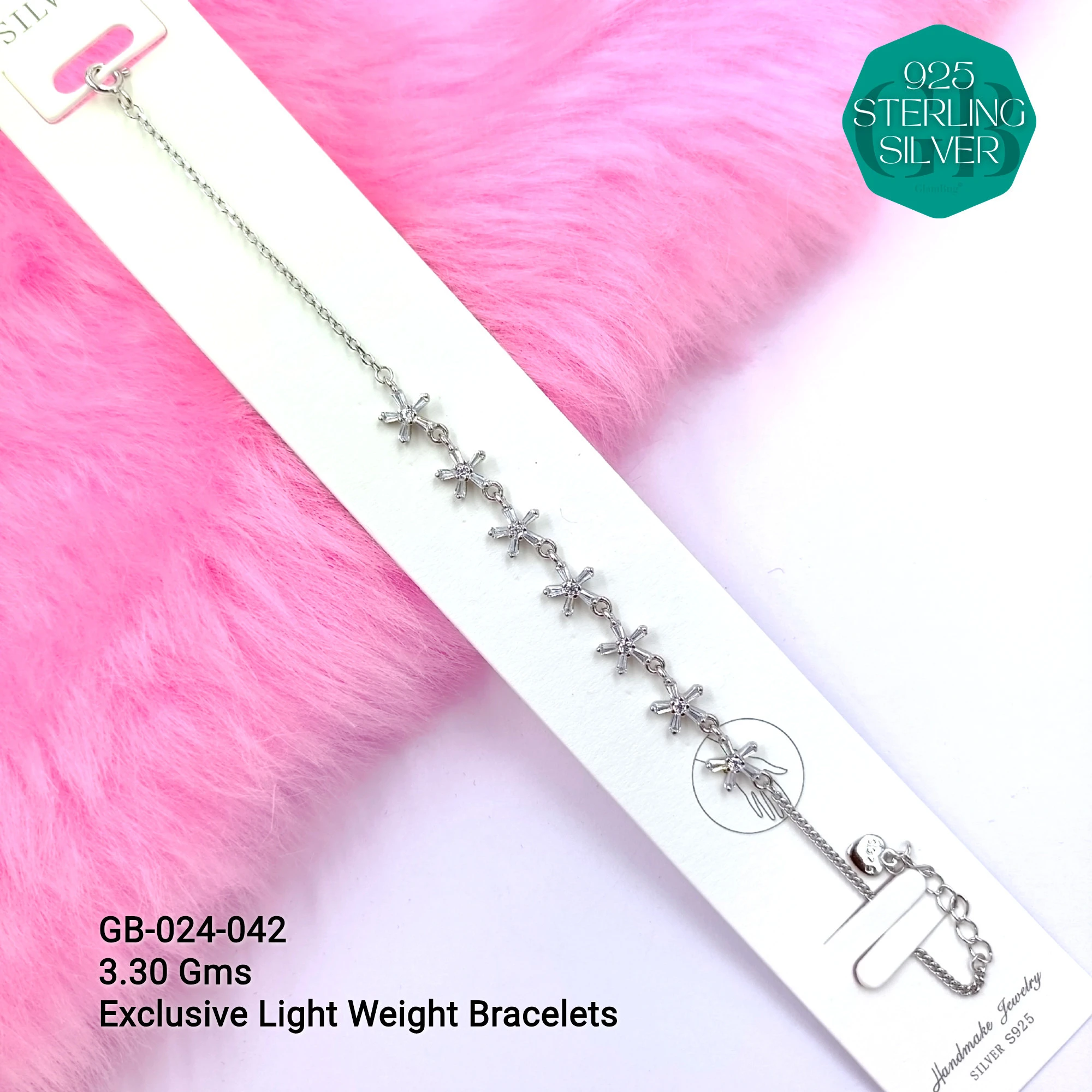 LUXURY ZIRCON EXCLUSIVE BRACELETS - Premium 925 Silver Jewellery - SKU: GB-024-042 - Hyderabad Silver Importers